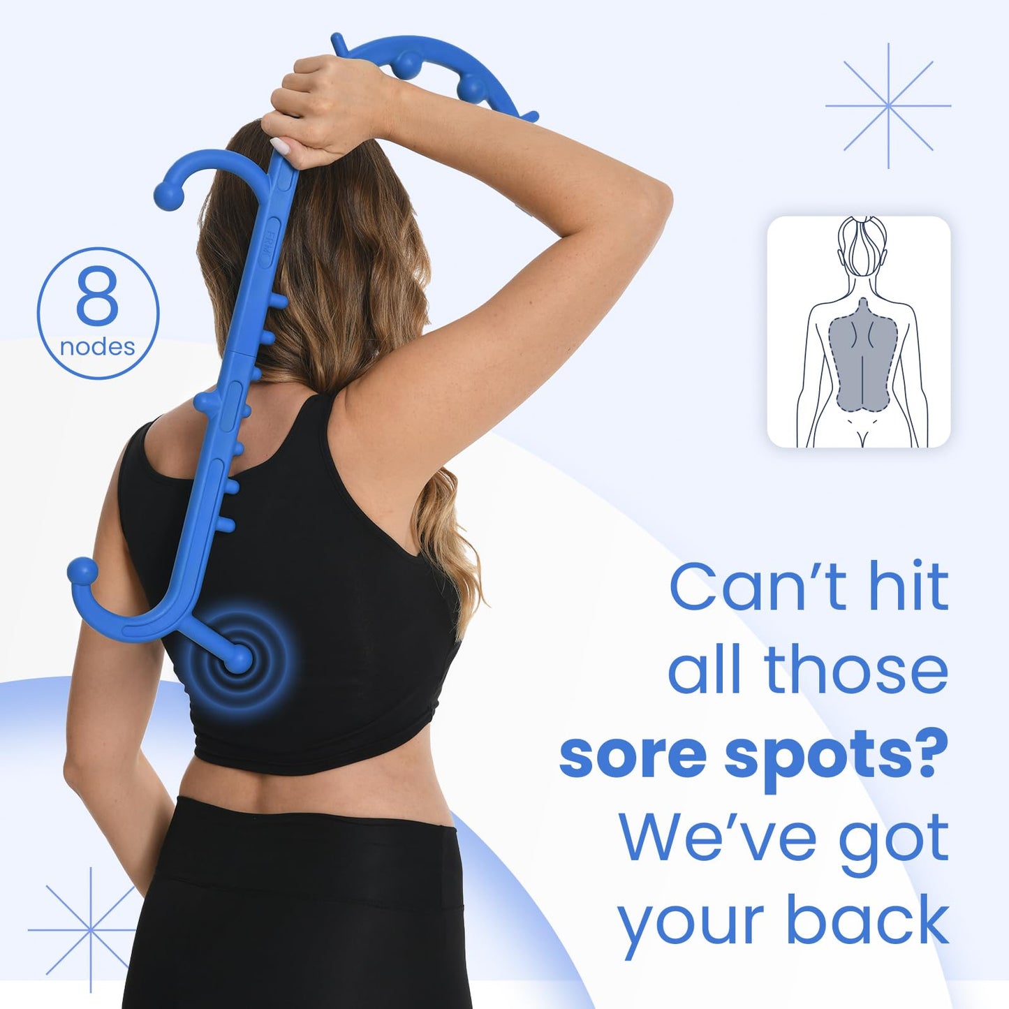 Ranarose Back and Neck Massager, Full Body Trigger Point Massage Tool, Massage Stick for Pain Relief, Pressure Point Massage Tool, Massage Cane, Massage Hook, Muscle Knot Remover (Blue)