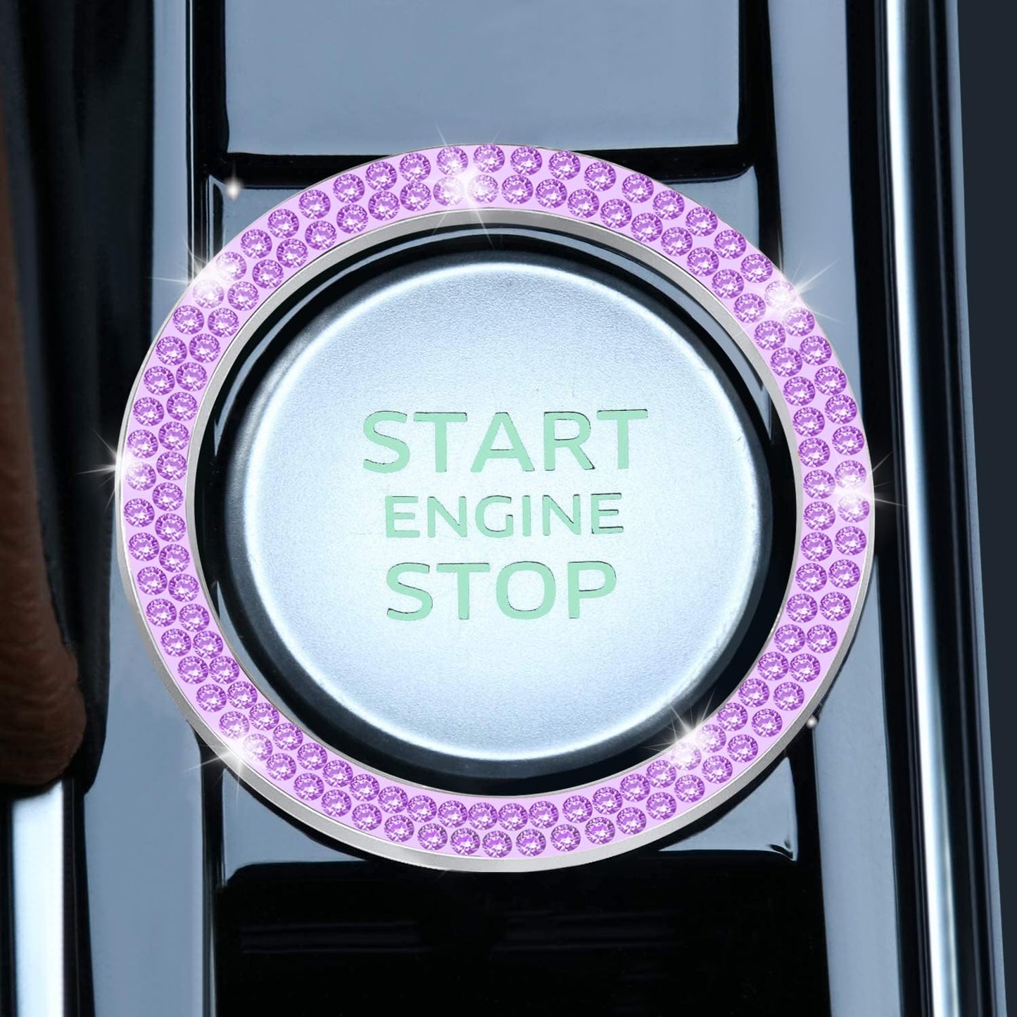 LivTee 2 PCS Crystal Double Rhinestone Car Engine Start Stop Decoration Ring, Bling Car Interior Accessories for Women, Push to Start Button Cover/Sticker, Key Ignition & Knob Bling Ring, Purple