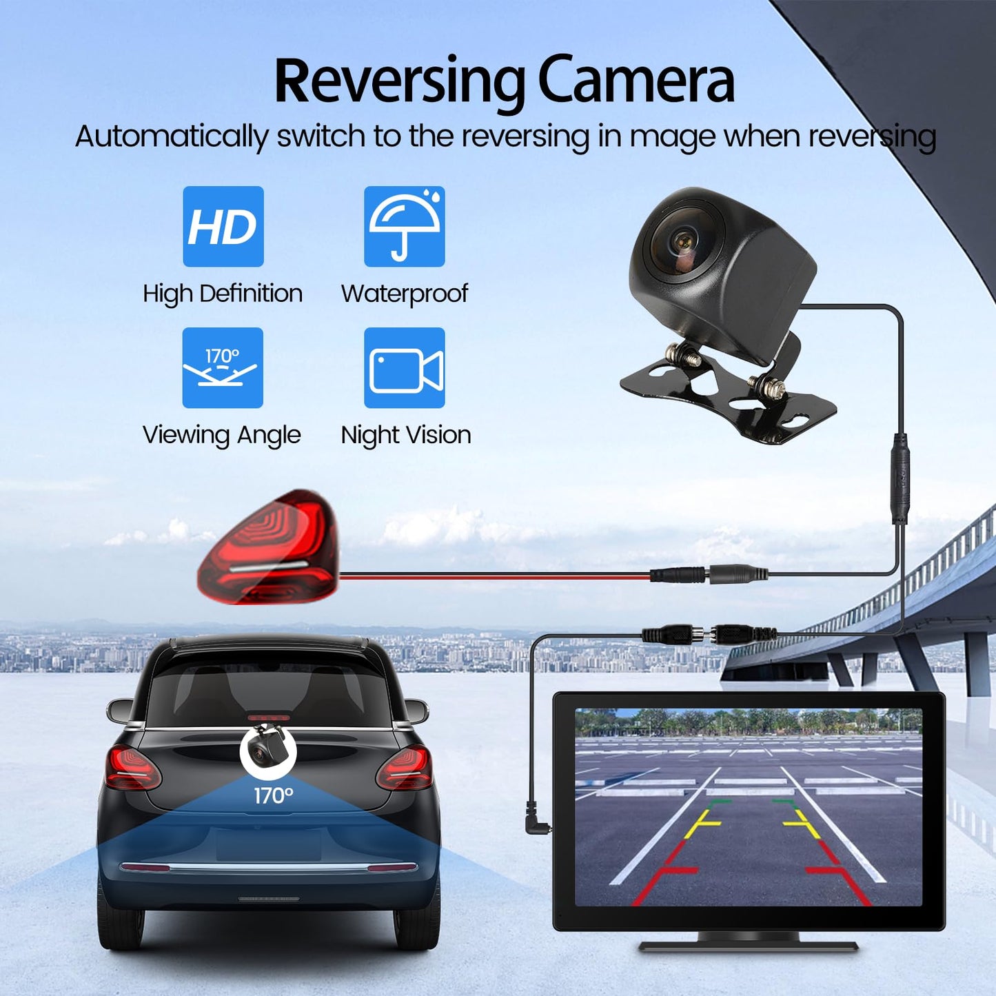 Portable Apple Carplay Screen for Car, 7" HD Car Stereo Touch Screen with Android Auto& Carplay, Rear Camera, Voice Control, Mirror Link, Bluetooth, Navigation, AUX - Fits All Vehicles
