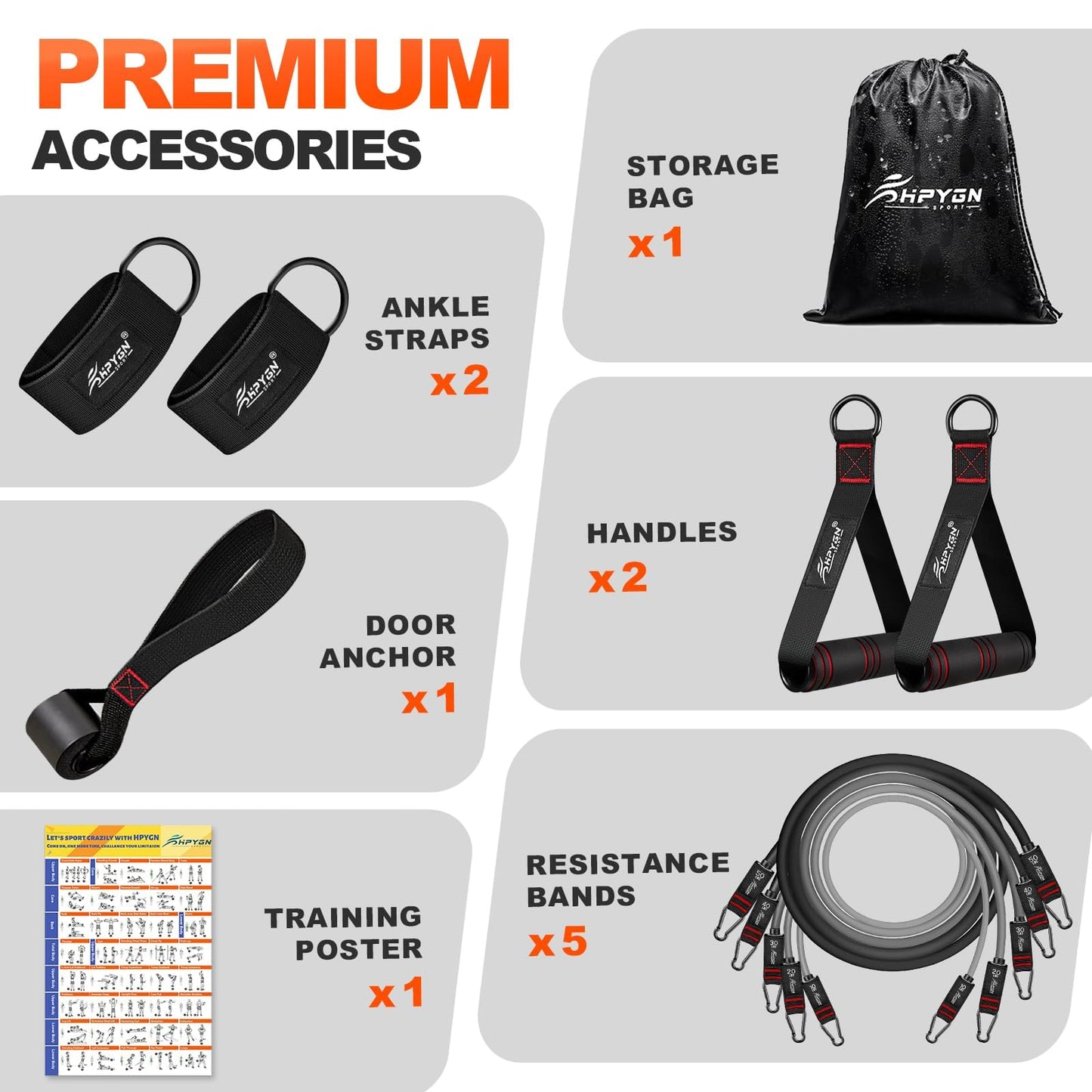 Resistance Bands, Exercise Bands with Handles, Workout Bands, Fitness Bands with Door Anchor and Ankle Straps, for Heavy Resistance Training, Physical Therapy, Shape Body, Yoga, Home Workouts Set