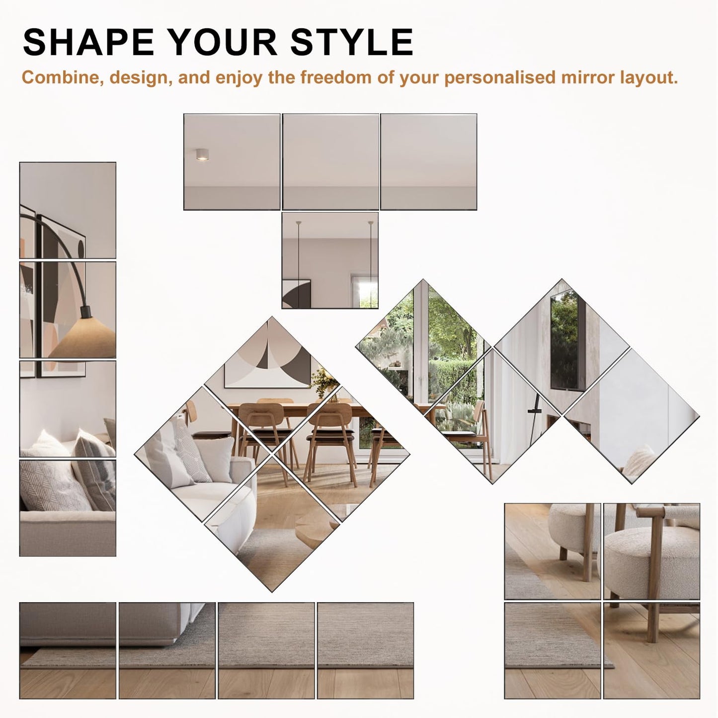 VASUHOME Home Gym Mirrors 12 Inch x 12PCS, HD Glass Wall Mounted Mirror Tiles for Home Gym, Bedroom, Living Room, Door, Closet