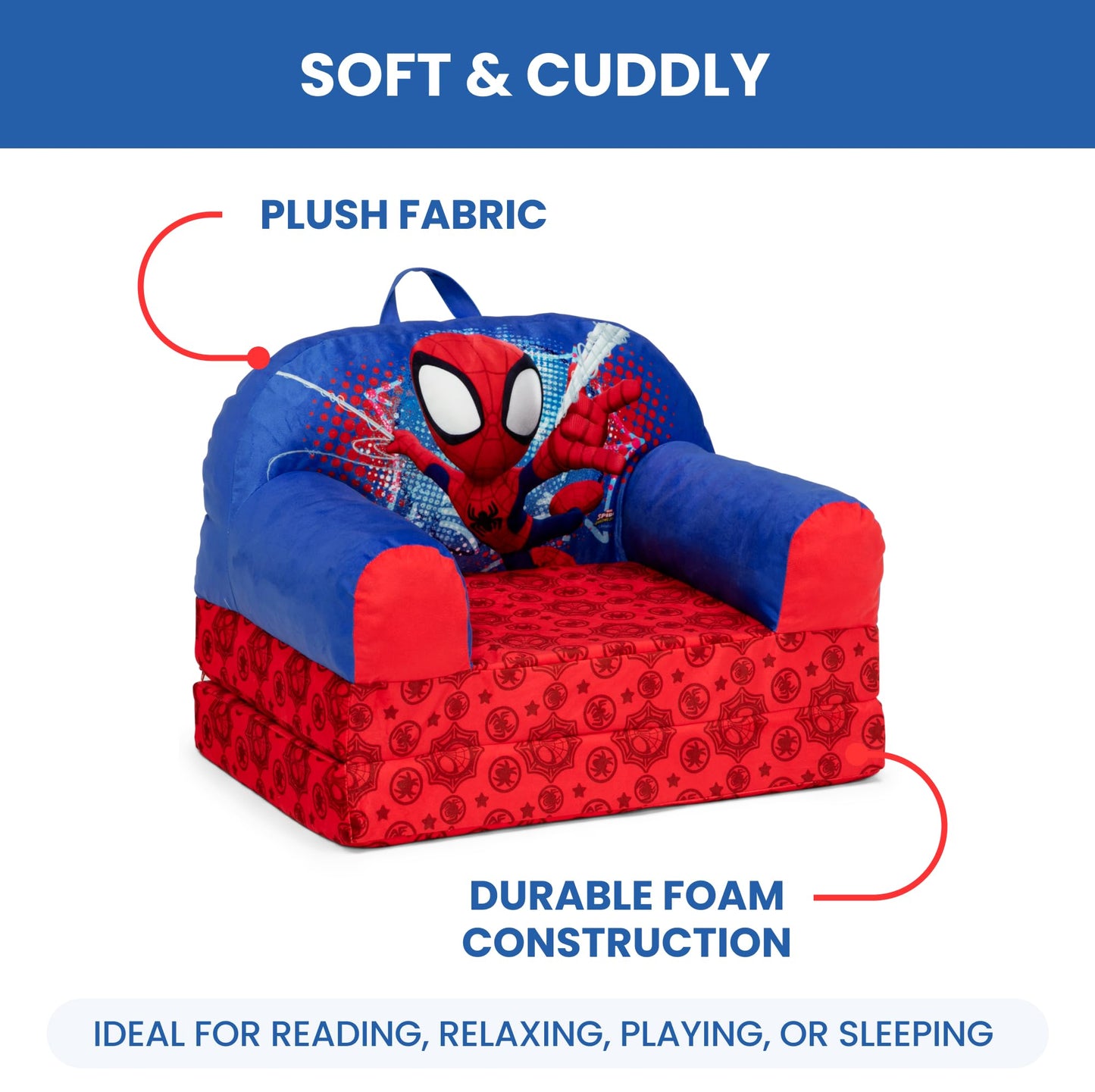 Delta Children - Spidey and His Amazing Friends Cozee Buddy Flip-Out Kids Chair, Red