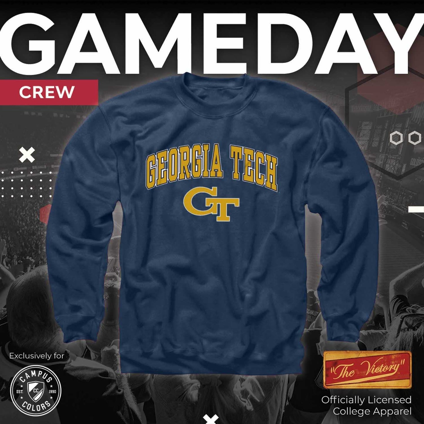 Campus Colors Adult Arch & Logo Soft Style Gameday Crewneck Sweatshirt (Georgia Tech Yellowjackets - Navy, XX-Large)