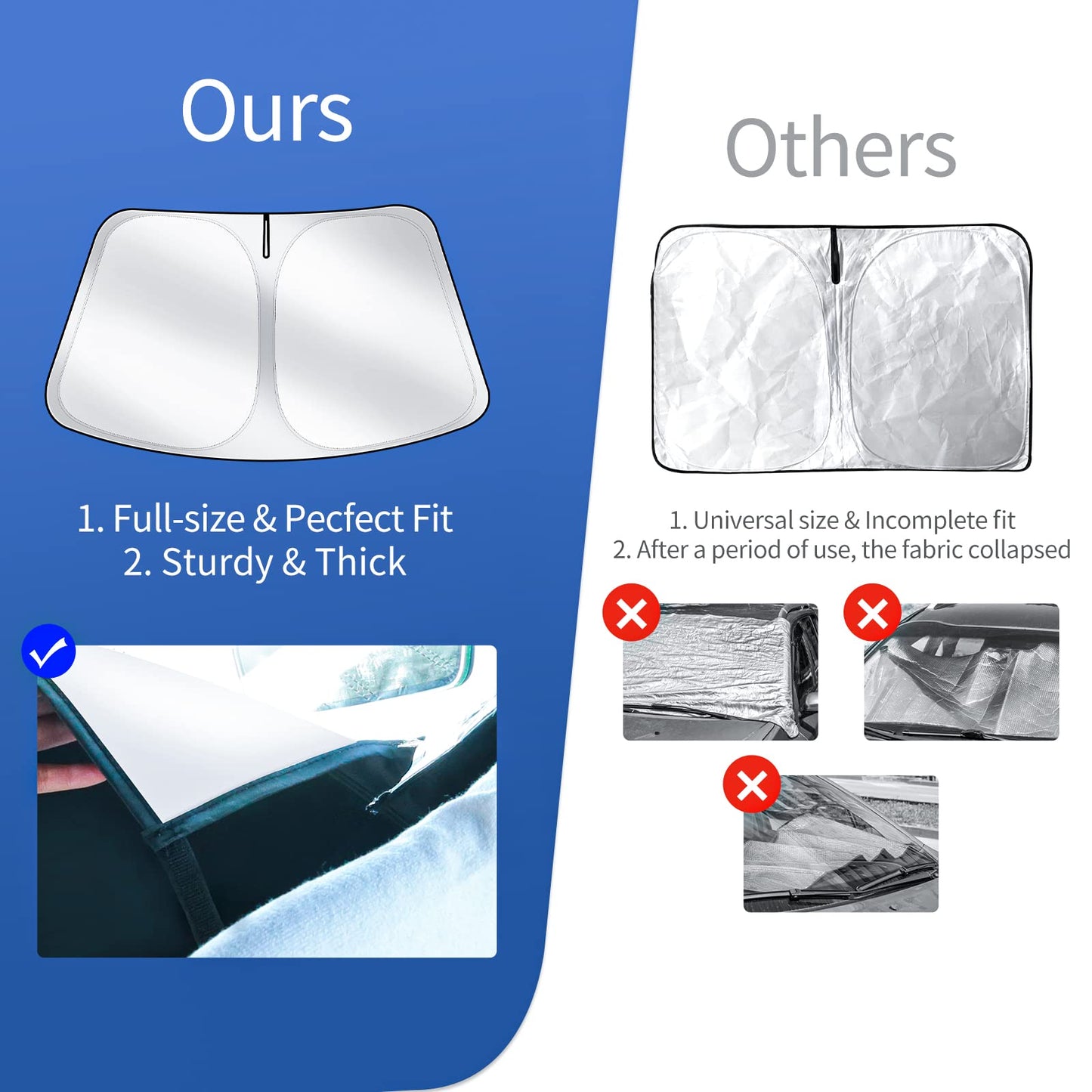 Upgraded Sunshade for Tesla Model 3/Y Windshield, Improved UV Protection Fabric, Metal Frame, Full-Size Foldable Front Sun Shade, Professional Accessories for Tesla Model 3/Y 2016 to 2025