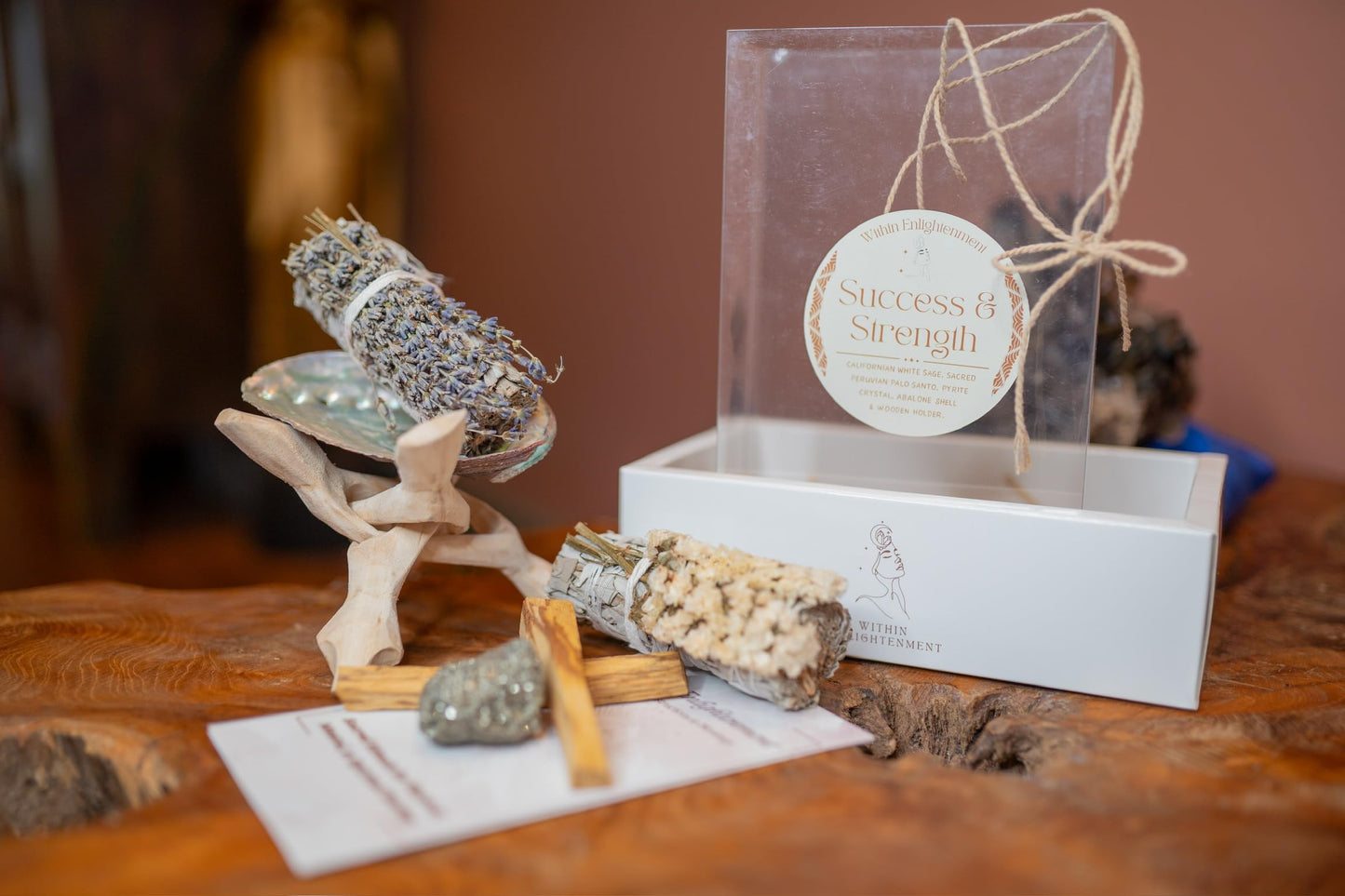 Within Enlightenment Sage Smudge Bundle - White Sage Smudge Kit - Palo Santo & Sage Sticks Kit - White Sage Bundle - Meditation Accessories & Spiritual Gifts (Success & Strength)