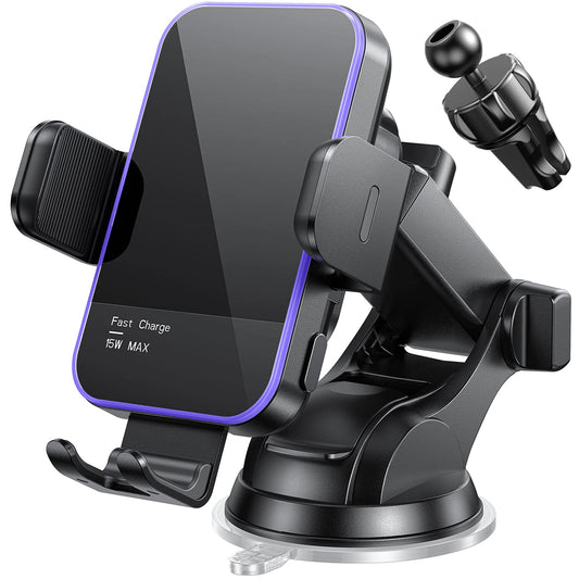 Wireless Car Charger,【7 Colored RGB Backlit】 Mosurr 15W Auto Clamping Phone Holders for Your car fit for iPhone 16 15 14 13 12 Mini Pro Max 11 XR XS, Samsung Galaxy S25 Ultra S24 S23 S22 S21+, etc