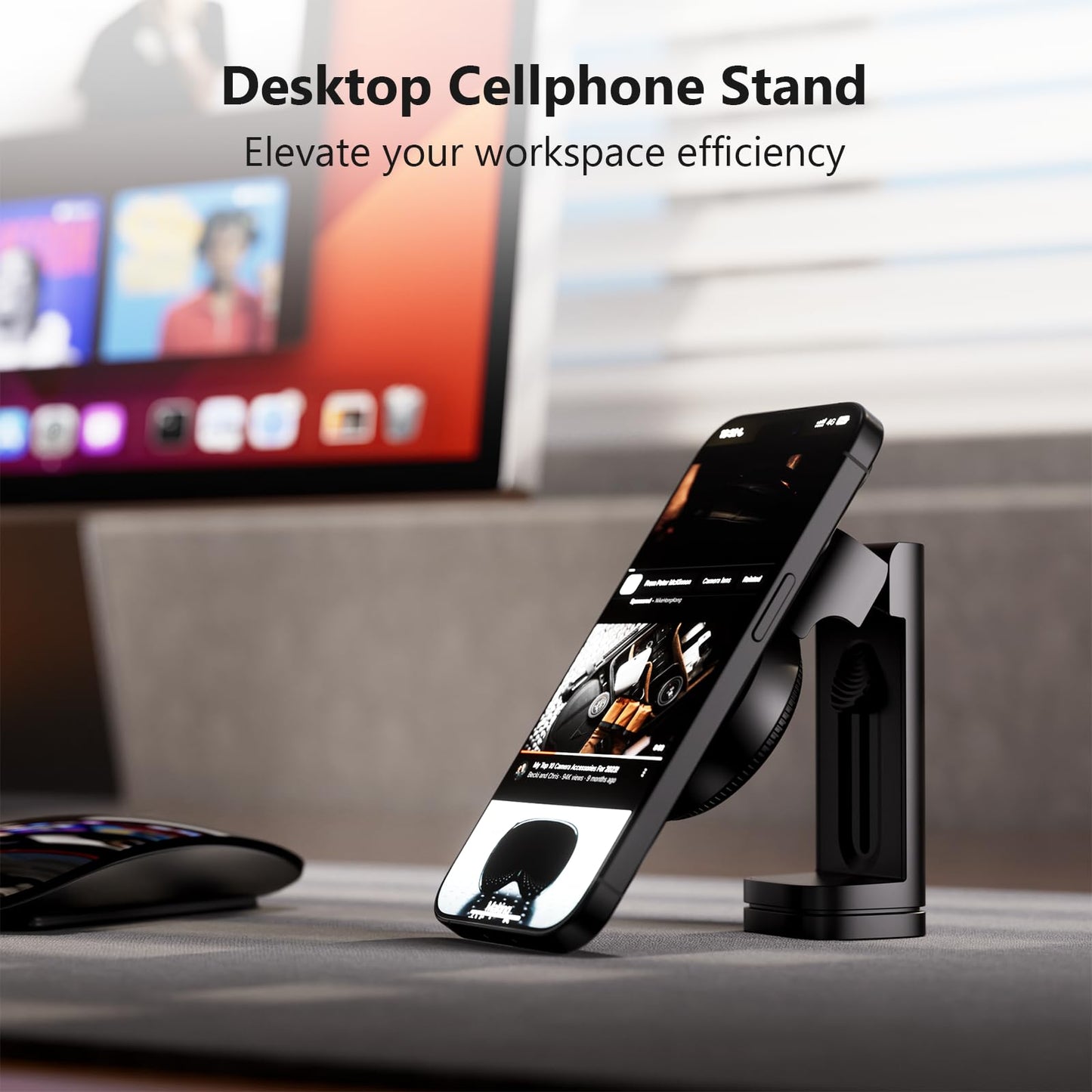 MiiKARE Airplane Travel Essentials Phone Holder for Magsafe, Universal Handsfree Phone Mount for Flying with 360 Degree Rotation, Travel Must Haves Phone Stand for Desk, Tray Table, Black