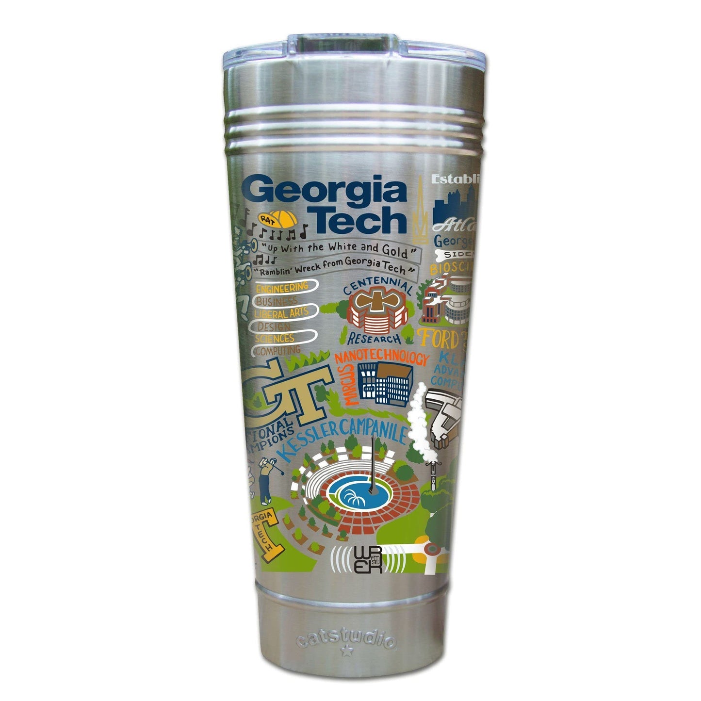 Catstudio Georgia Tech Collegiate Thermal Tumbler | Triple Wall Insulation With Non Slip Bottom | Great College Travel Cup for Water, Coffee, Tea, or Smoothies