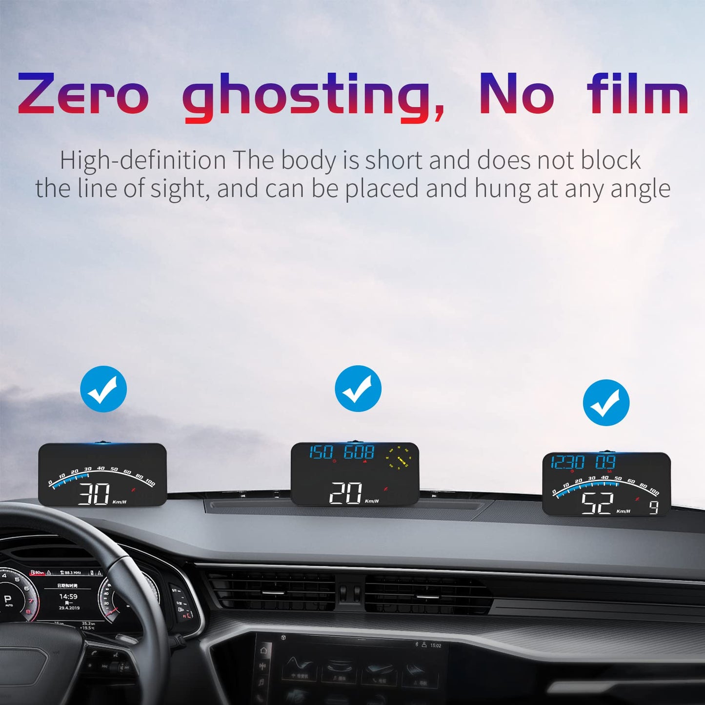 ACECAR Digital GPS Speedometer, Universal Car HUD Head Up Display with Speed MPH, Compass Direction, Fatigue Driving Reminder, Driving Distance, Altitude, Overspeed Alarm HD Display, for All Vehicle