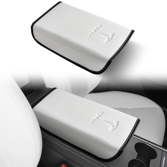 Tinlucys Armrest Cover Designed for Tesla Model 3/Y 2017-2023 2024,Leather Center Console Cover for Tesla Model 3/Y Interior Accessories White