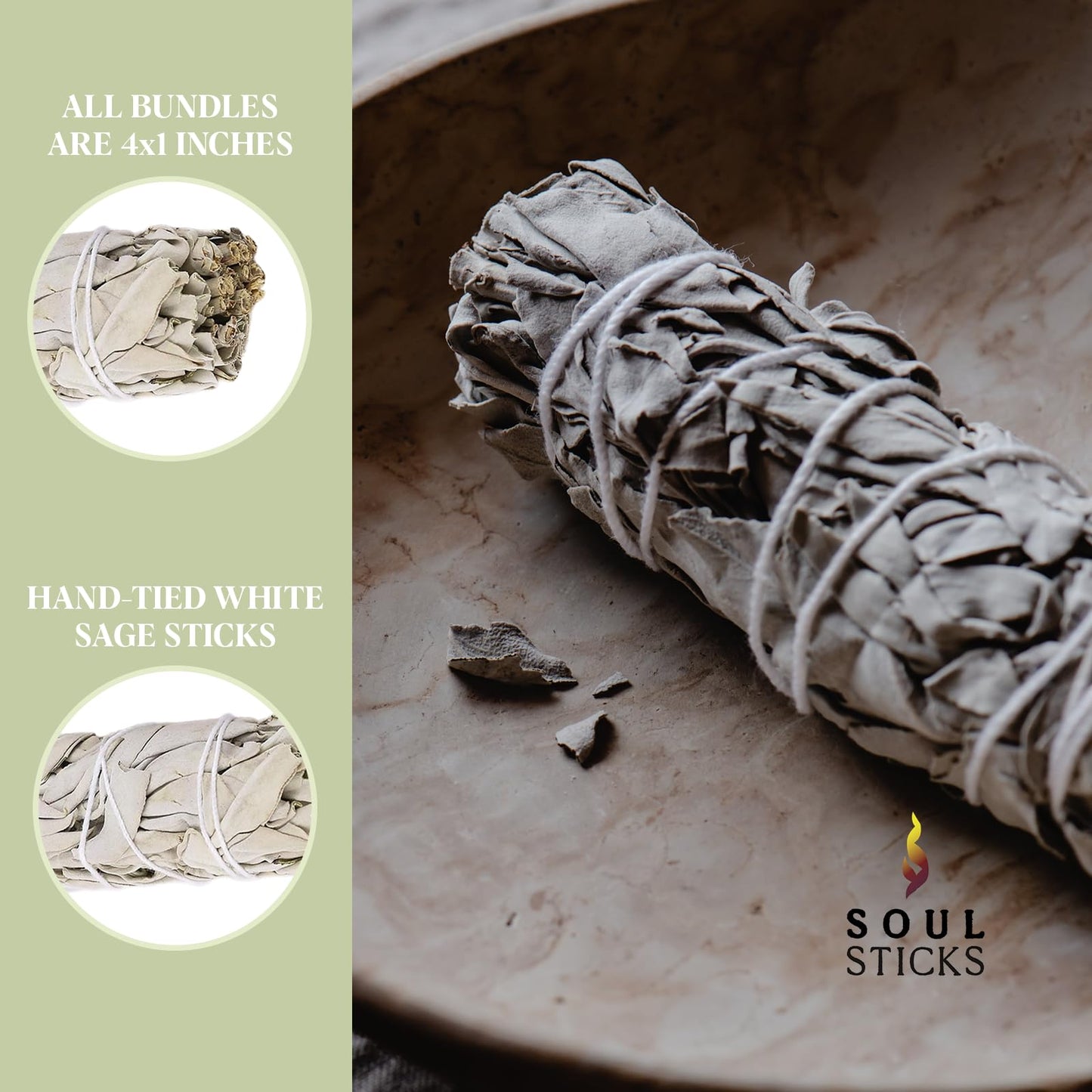 SOUL STICKS 4 Inch 12 Pack California White Sage Smudge Sticks Bulk for Home Cleansing, Good Energy Meditation & Smudging Rituals | Sustainably Sourced California White Sage Incense Sticks Bundle