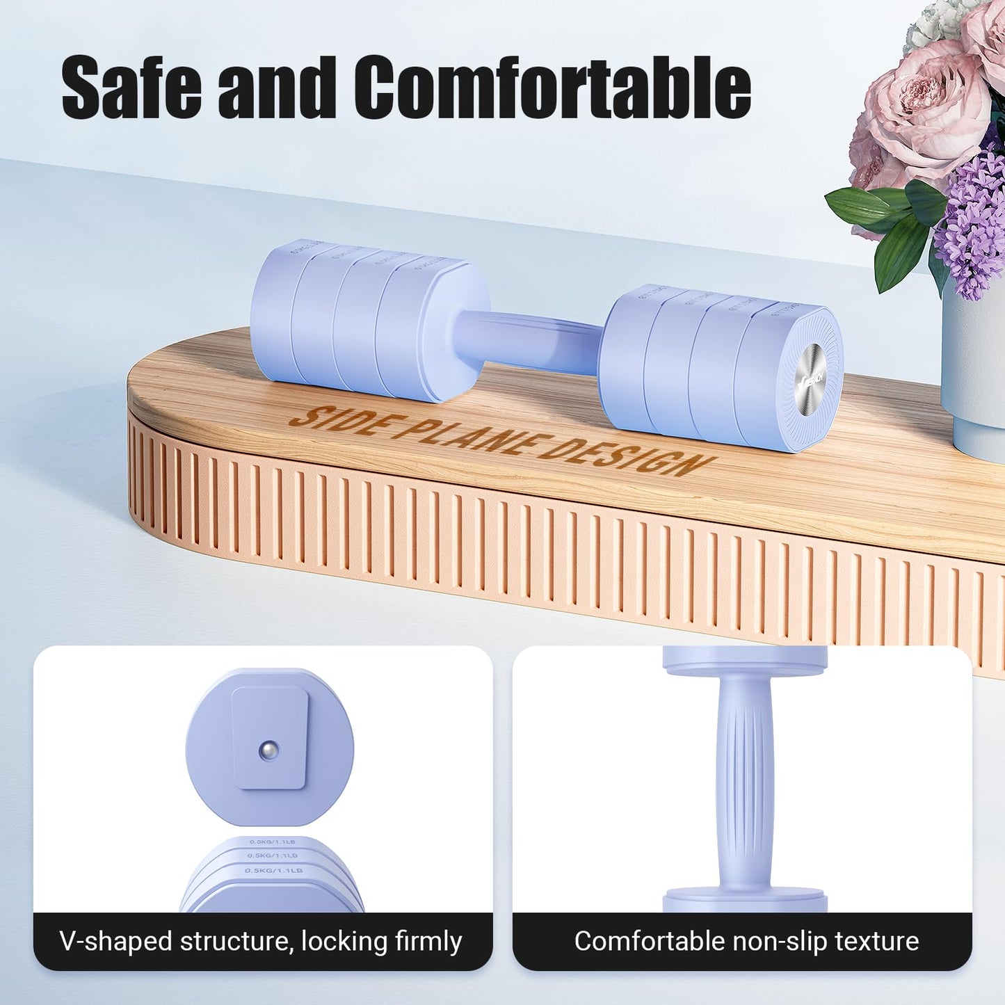 Dumbbell Set of 2, MERACH Adjustable Weight, Anti-slip Handle, Macaron Colors, Each 2.2/4.4/6.6/8.8 lbs, 4 in 1 Hand Weights for Women at Home, Blue