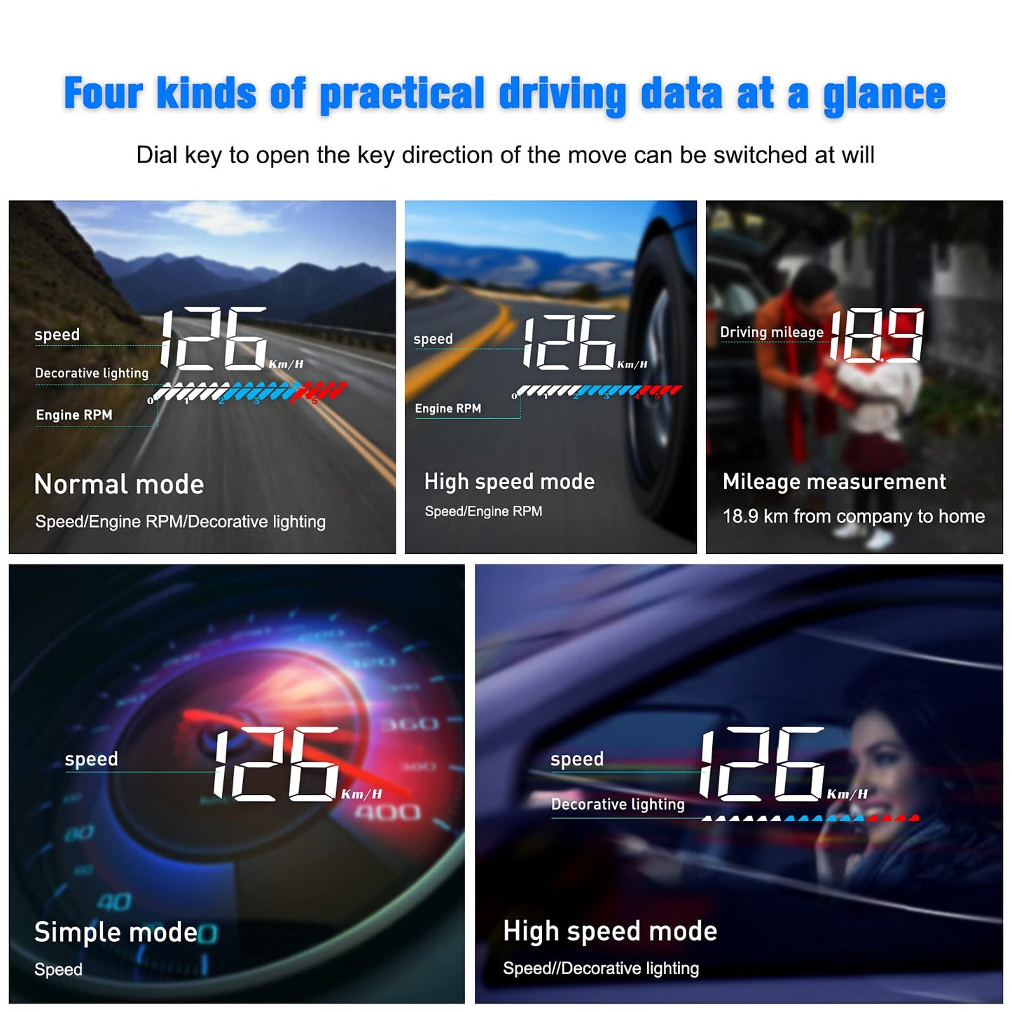 Car HUD Head Up Display M7, OBD/GPS Smart Gauge, Driving Speed, Engine RPM, Voltage, Water Temperature, Etc.., Works Great for All Cars