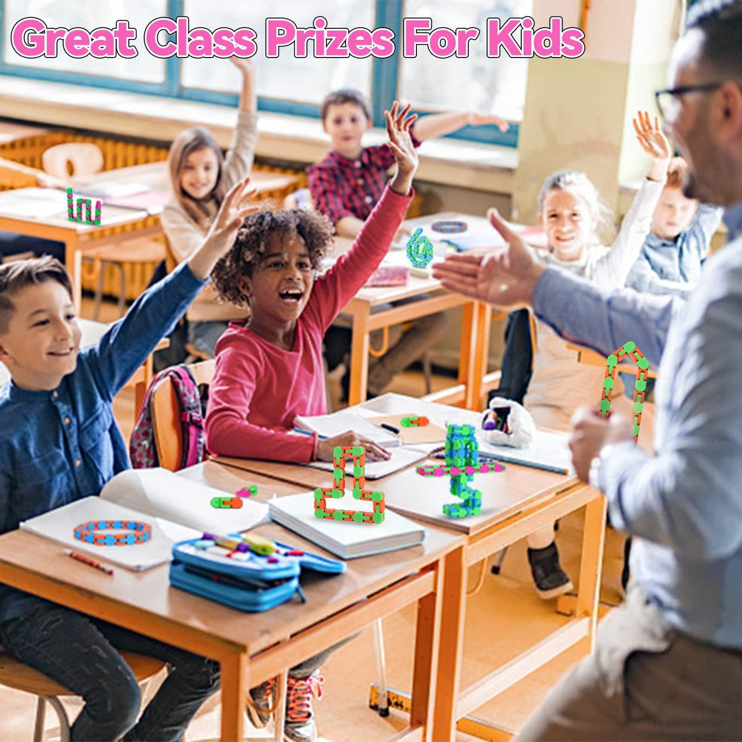 8Pcs Easter Basket Stuffers Fidgets Wacky Tracks Fidget Toys for Kids Classroom Students Gifts School Prizes Sensory Autism Snap Click Snake Adults Stress Relief