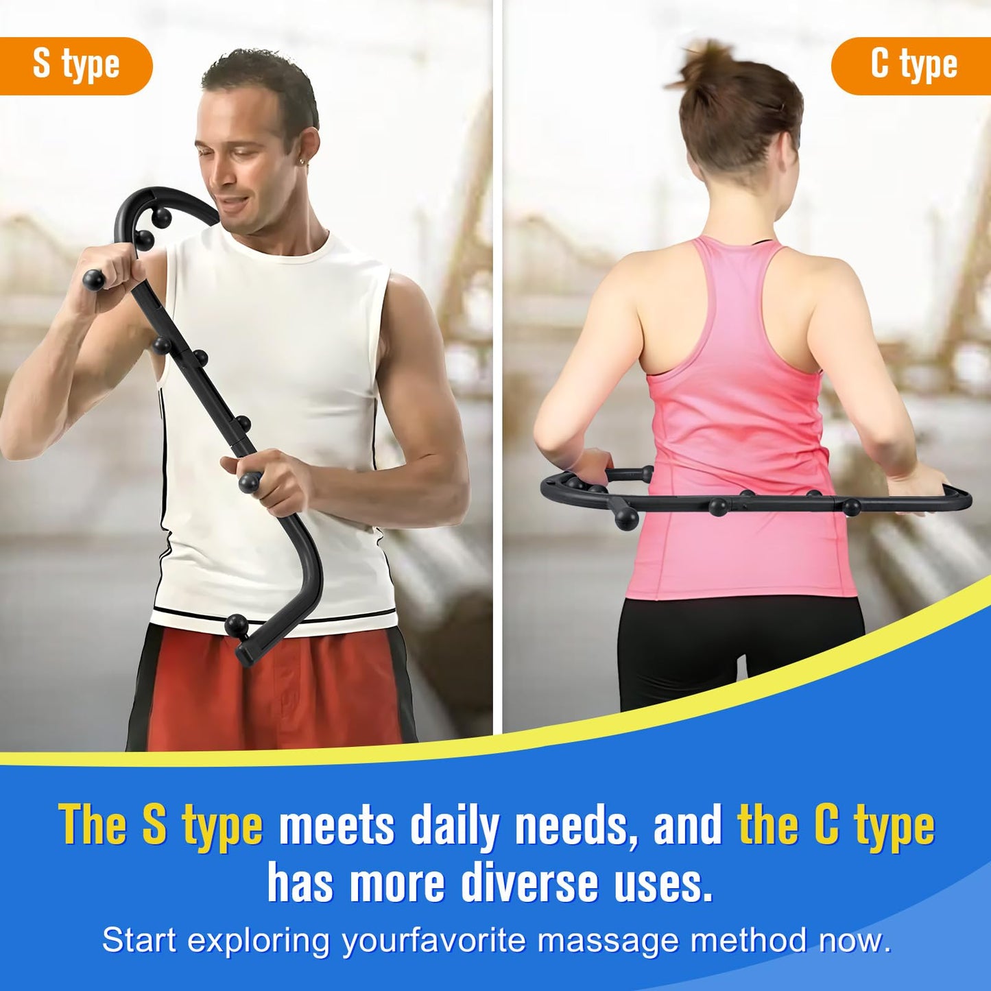hlthsky Trigger Point Massage Tool,Two Shapes Handheld Back and Neck Massager for Pain Relief,Muscle Release Tool Manual Massage Hook Back Neck Shoulder Massager Blue - Gift for Women & Men