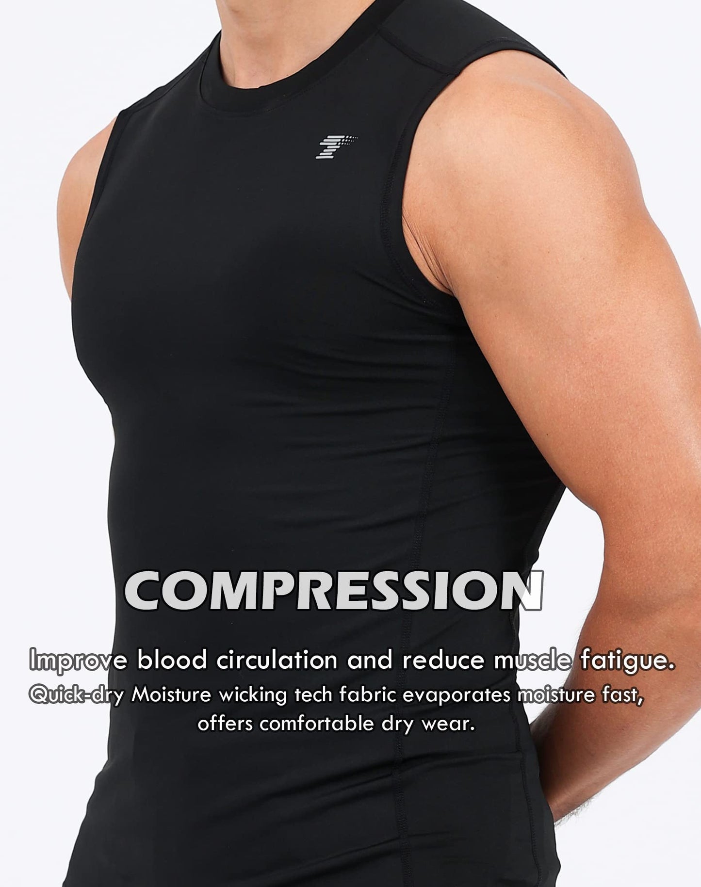 TELALEO 5 Pack Men's Athletic Compression Shirts Sleeveless Workout Tank Top Sports Base Layer Running Basketball White/Black XL/02