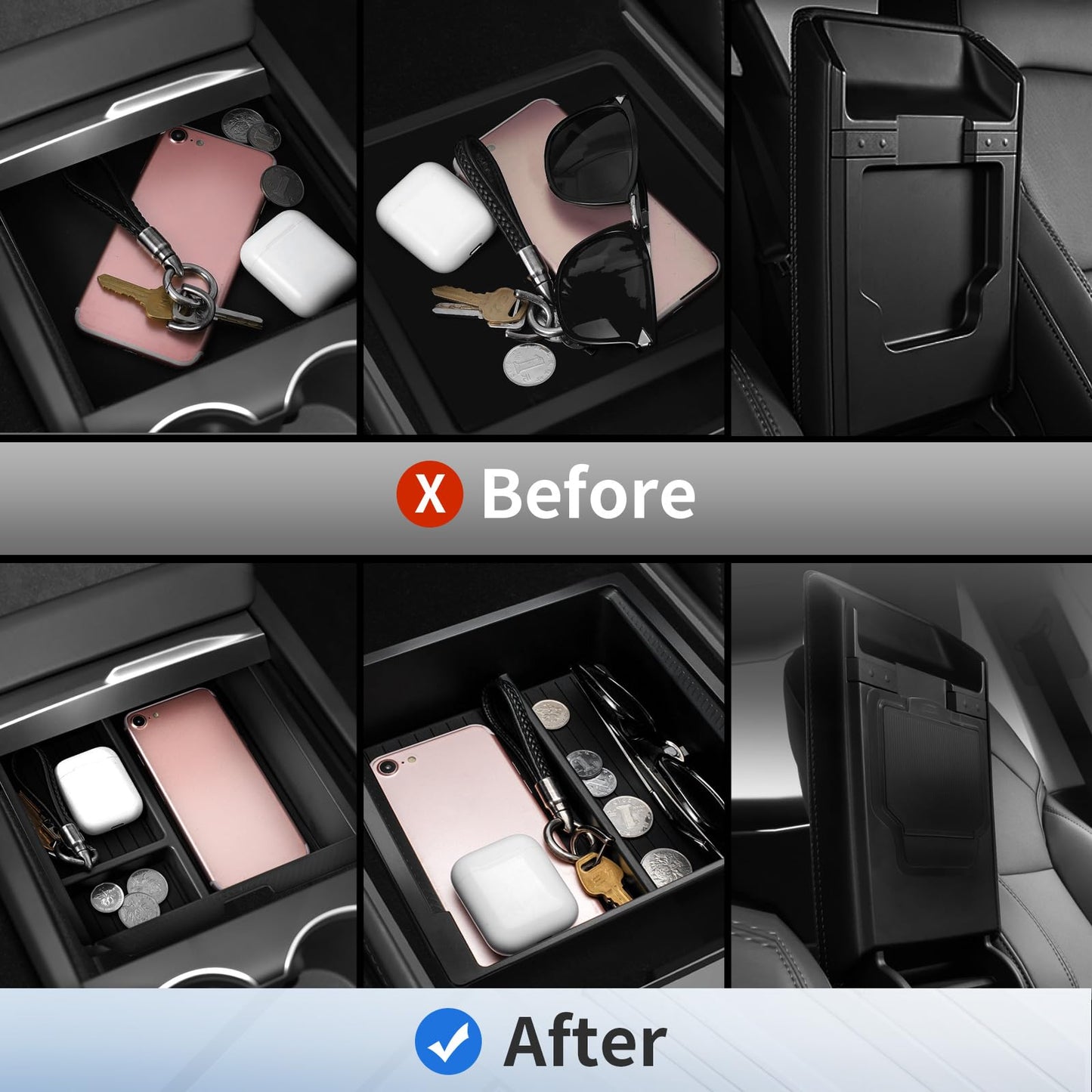 TSLDRV 2025 Upgrade Center Console Organizer Tray for Tesla Model 3 Highland Accessories 2024 2025/For Tesla Model Y Juniper Accessories 2025 [Slide Smoothly/US Patent] Cup Holder Matte Black