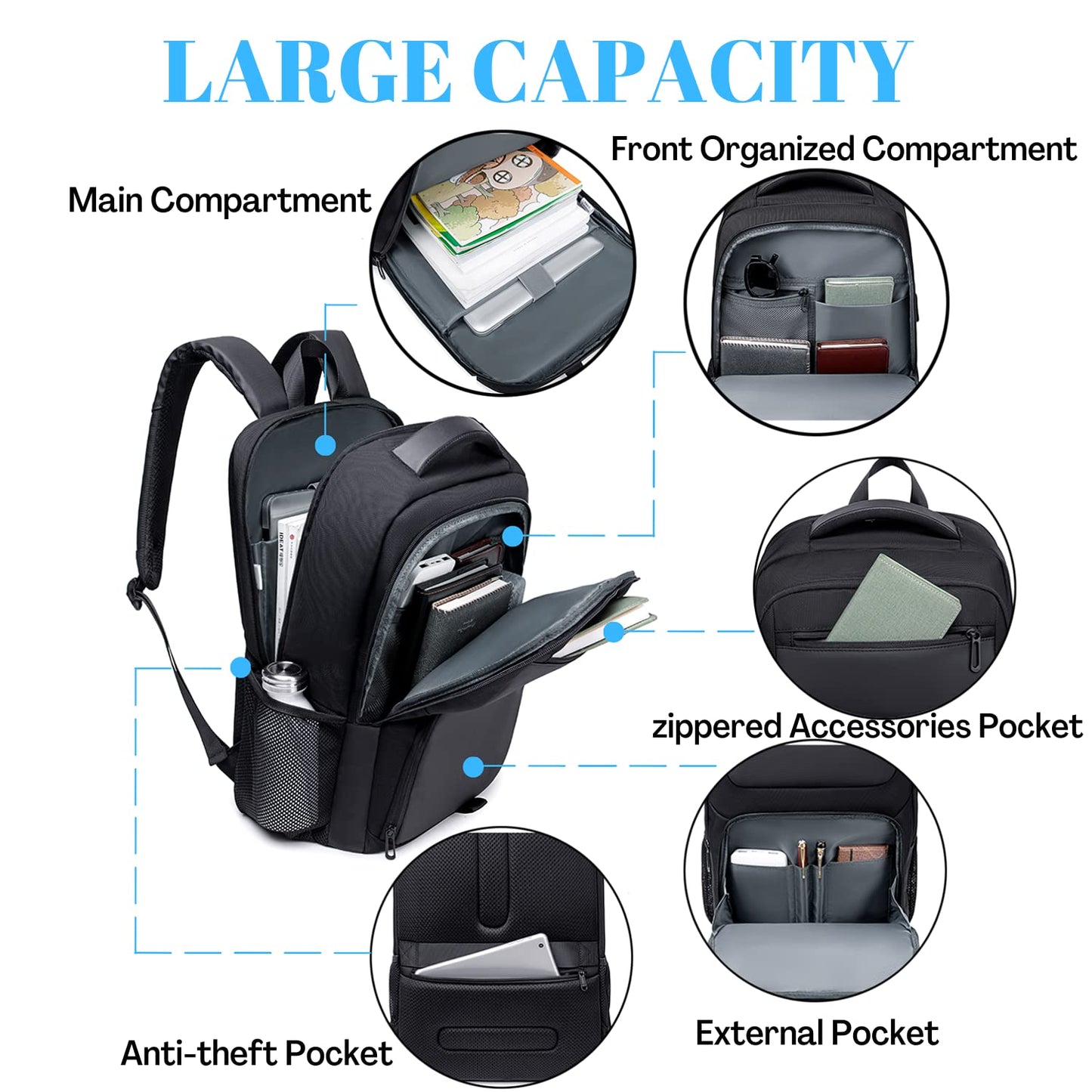 BJIAX 40L Travel Laptop Backpack for Men, High Tech Business Backpack with USB Charging Port and Ergonomic Design, Water Repellent Work College Computer Backpack Fits 17.3 Inch Tablet, Notebook