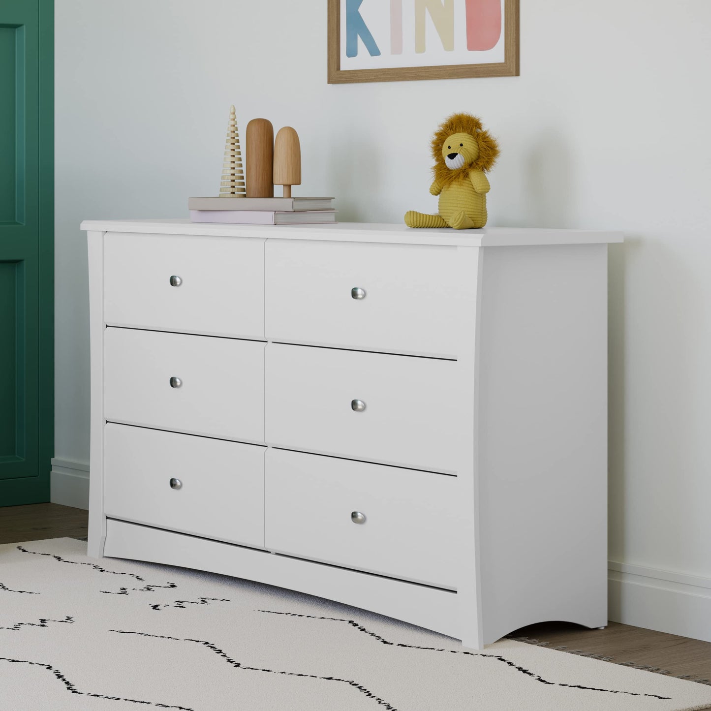 Storkcraft Crescent 6 Drawer Double Dresser (White) – GREENGUARD Gold Certified, Nursery Dresser for Kids Bedroom