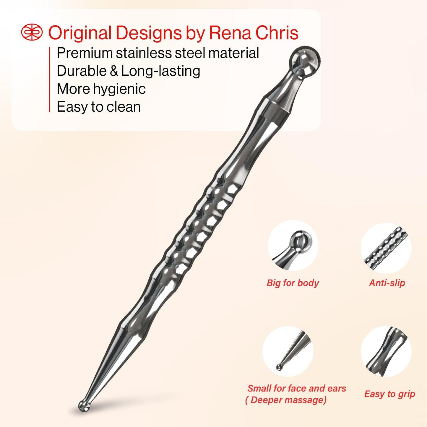 Rena Chris Stainless Steel Gua Sha and Acupuncture Pen, Manual Reflexology Tools for Muscle Tension and Pain Relief, Acupressure Pen and Gua Sha Set with Reflexology Chart, Easy to Use