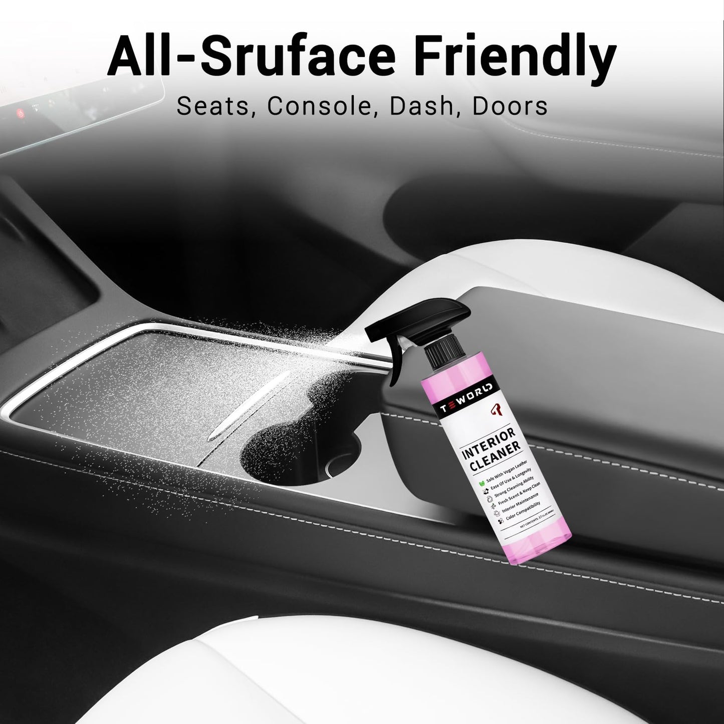 Tesla Seat Cleaner Remover Stain Biodegradable, Safe on White & Black Vegan Leather, Tesla Interior Cleaning Products for Seats, Console, Dash, Tesla Model 3/Y/S/X Accessories for 2025