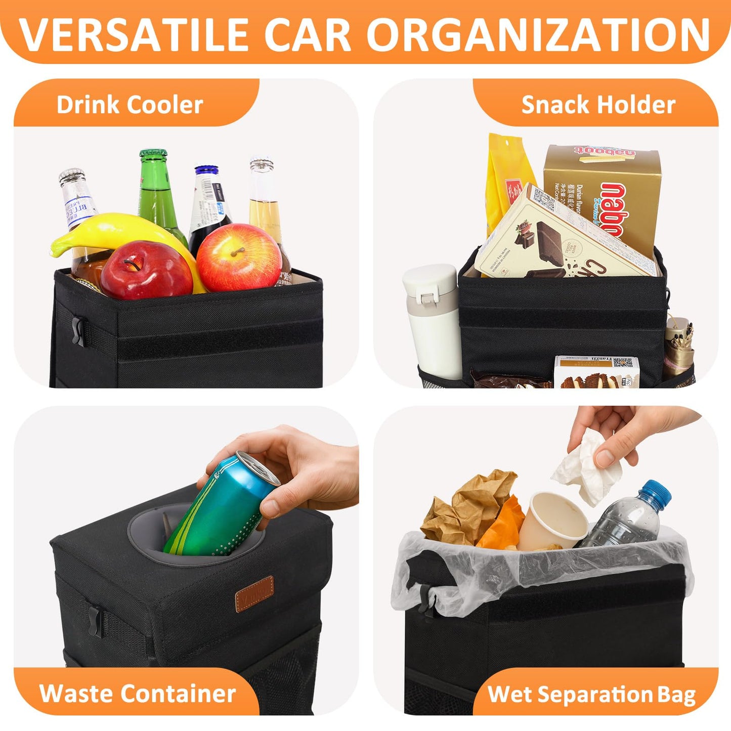Vankor Car Trash Can Bin with Lid Hanging for Back Seat, Car Accessories for Women Men Leak Proof Automotive Garbage Cans Leakproof Vehicle Trash Can for Truck SUV Black