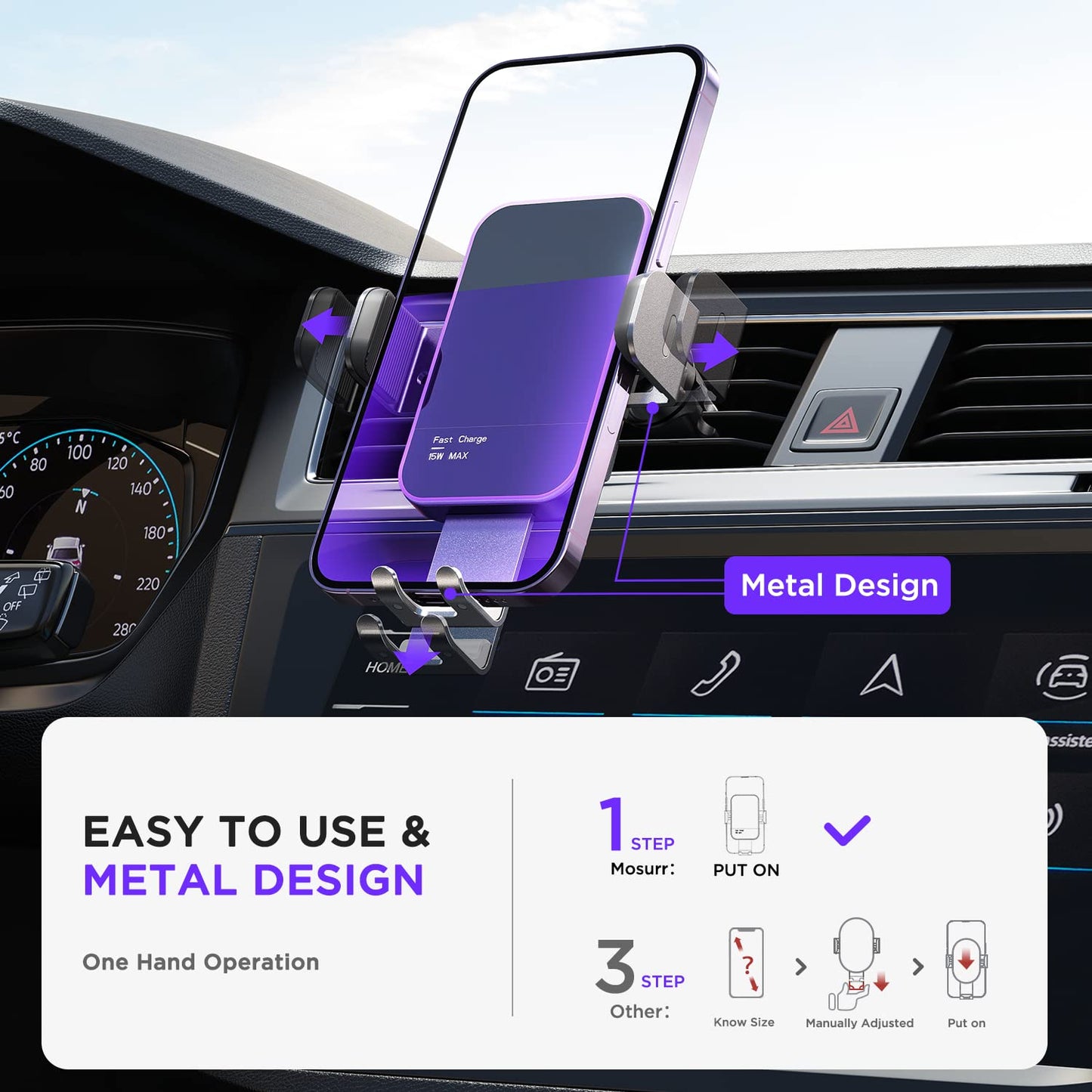 Wireless Car Charger,【7 Colored RGB Backlit】 Mosurr 15W Auto Clamping Phone Holders for Your car fit for iPhone 16 15 14 13 12 Mini Pro Max 11 XR XS, Samsung Galaxy S25 Ultra S24 S23 S22 S21+, etc