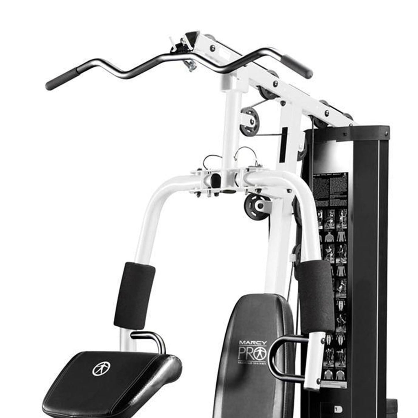 Marcy Home Gym Workout Station with Curl Pad, Lat Pulldown, Leg Developer & Weights, White