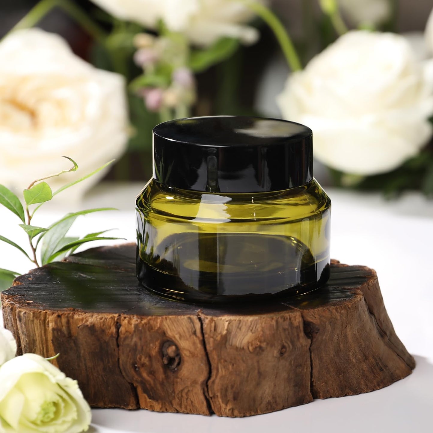 1.7 oz Glass Cosmetic Jars With Lids, 3 Pack Small Containers, 50 ml Green Empty Makeup Jars for Sample, Cream, Lotion