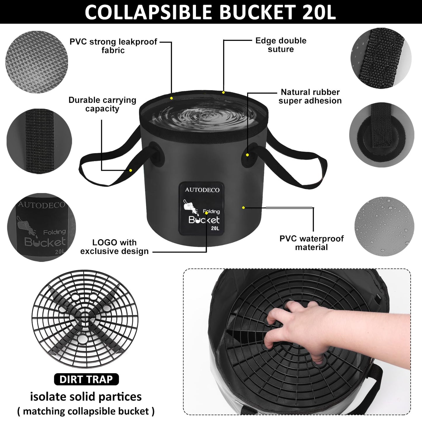 AUTODECO 44Pcs Car Wash Detailing Kit Cleaning Kits with Foam Gun Sprayer Wash Mop with Long Handle Collapsible Bucket Large Wash Mitt Towels Complete Interior Exterior Car Washing Supply Set Black