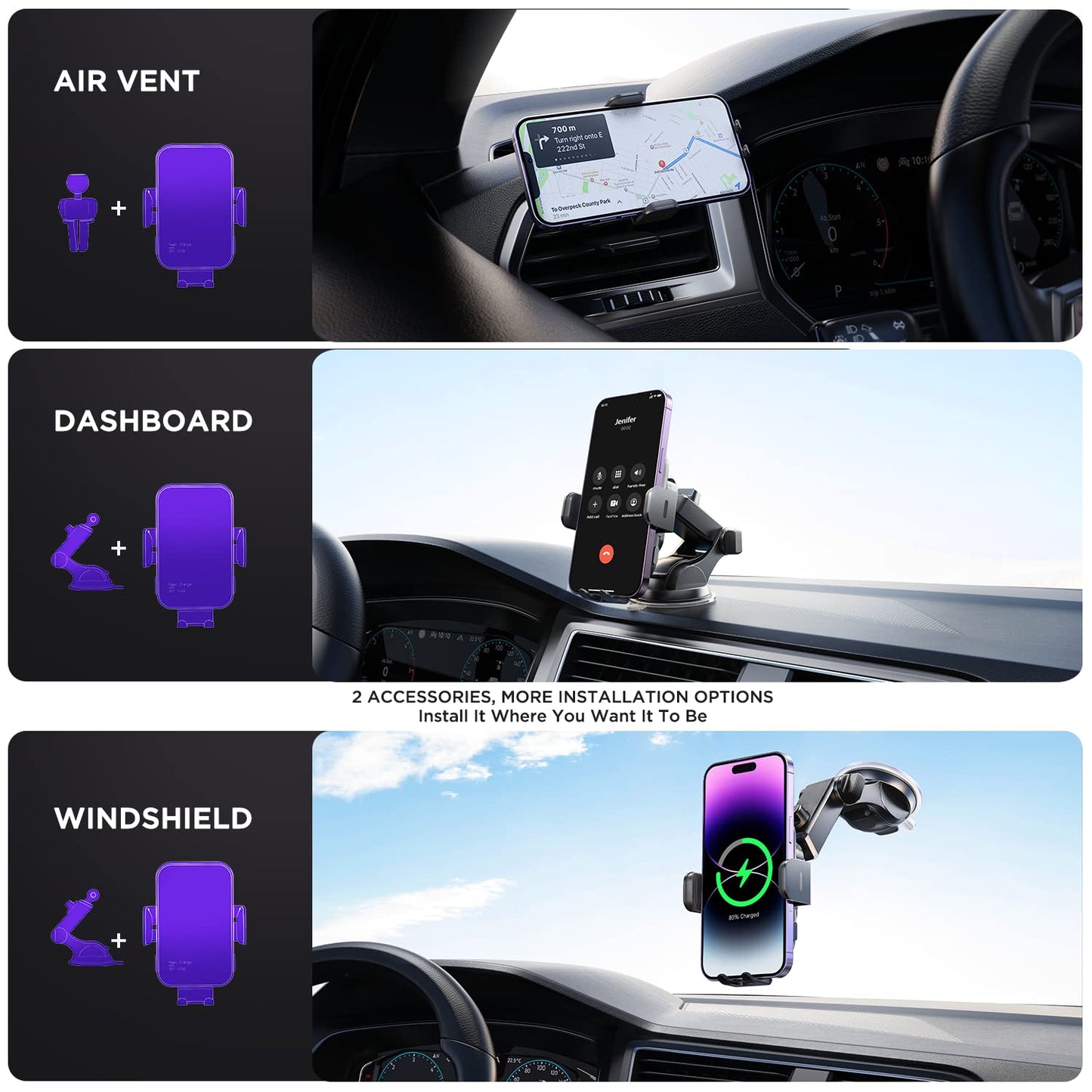 Wireless Car Charger,【7 Colored RGB Backlit】 Mosurr 15W Auto Clamping Phone Holders for Your car fit for iPhone 16 15 14 13 12 Mini Pro Max 11 XR XS, Samsung Galaxy S25 Ultra S24 S23 S22 S21+, etc