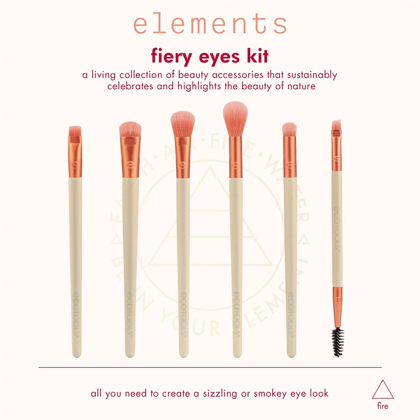 EcoTools Elements Fiery Eye Makeup Brush Set, For Eyeshadow & Eyeliner, Blending Brushes for Eyes, Eco Friendly Makeup Brushes, Limited Edition, Orange, Cruelty Free & Vegan, 6 Piece Set