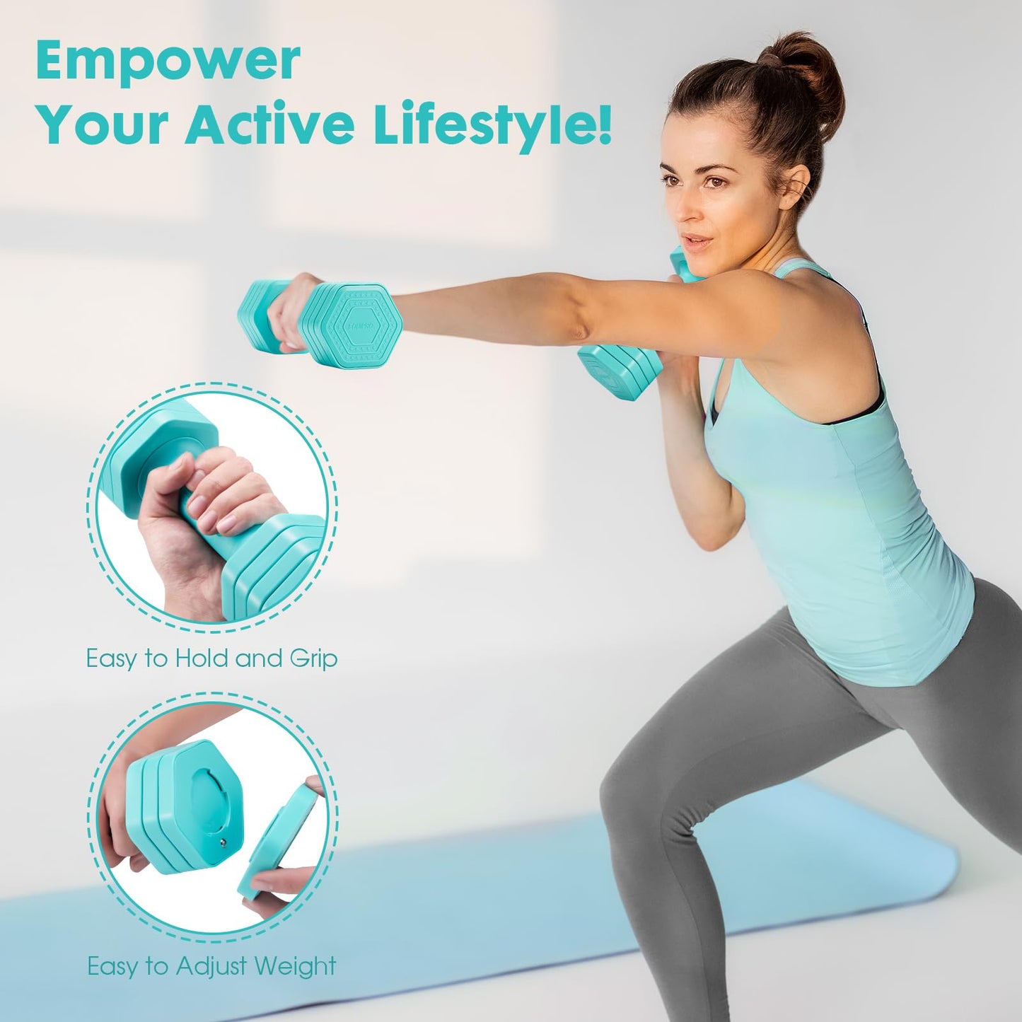 EQUIPRO Adjustable Dumbbell Set, 4 in 1 Weights for Women at Home, Hand Weights Dumbbells for Women, Each 2lb 3lb 4lb 5lb Fast Adjust Weight with Soft TPU Handle for Home Gym Exercise Training