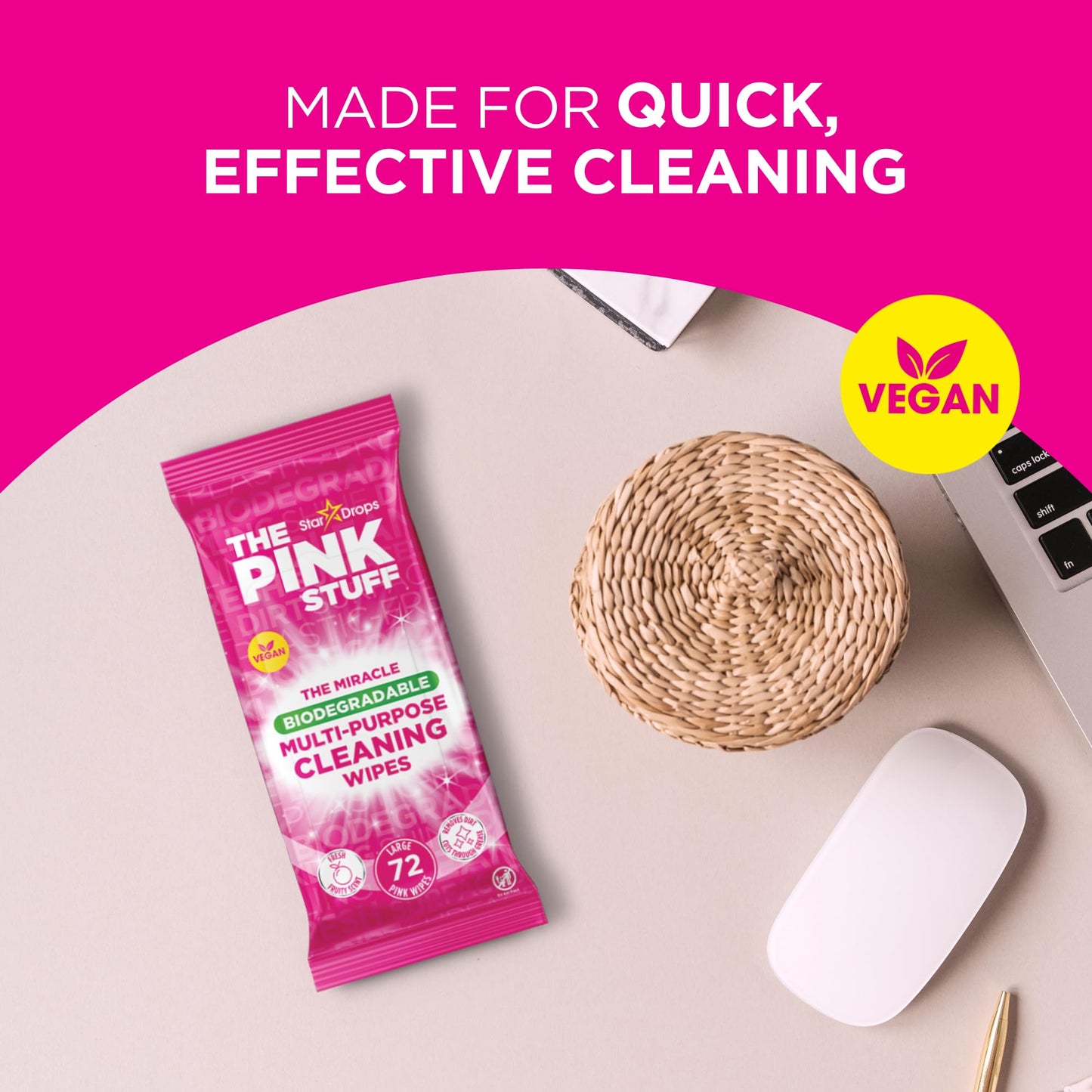 Stardrops The Pink Stuff Miracle Multi-Purpose Cleaning Wipes – 216 Count – Tough on Grease, Grime, and Dirt – All-Purpose Cleaner for Kitchen, Bathroom, and More