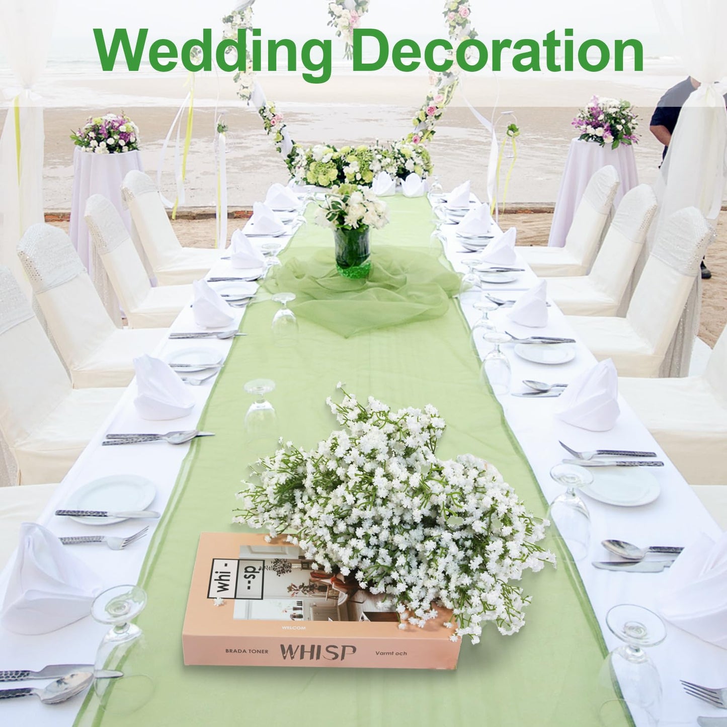 Gumolutin 15 Pack Real Touch Artificial Baby's Breath Flowers - 21" Bendable Stems for Wedding Bouquets, Home Centerpieces & Outdoor Decor (Waterproof, Dustproof, White)