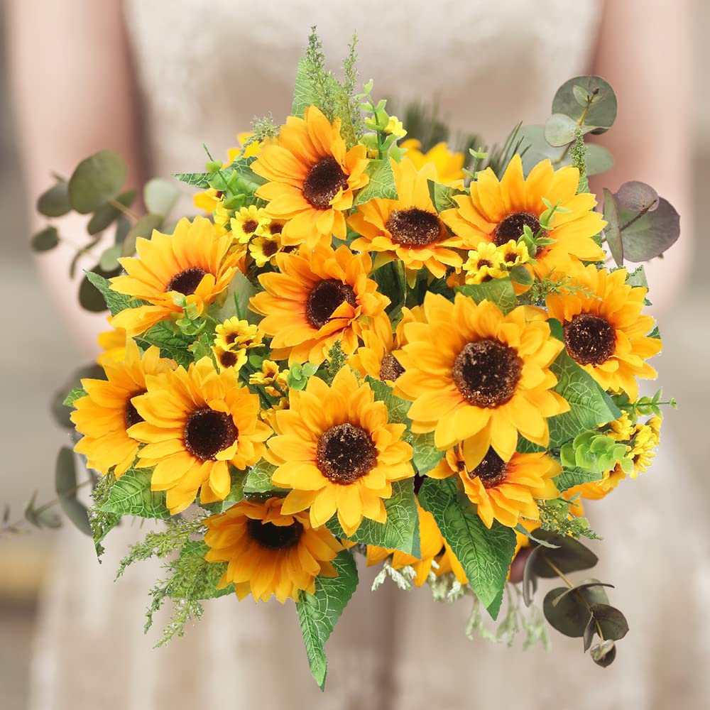 AmyHomie Artificial Sunflower Bouquets,2 Bunches Fake Wildflowers for Baby Shower Home Wedding Spring Decor, Bride Holding Flowers,DIY Garden Craft Art Decor