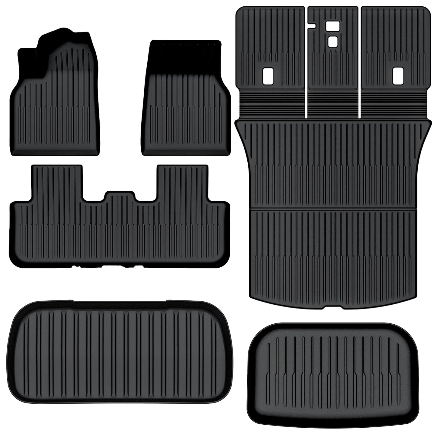 AUXKO All Weather Floor Mats for 2025 Tesla New Model Y Cargo Mat with Backrest Mat & Front Trunk Liner & Rear Cargo Mat Car Full Set TPE Liners Accessories All Season Guard Odorless Anti-Slip Mats