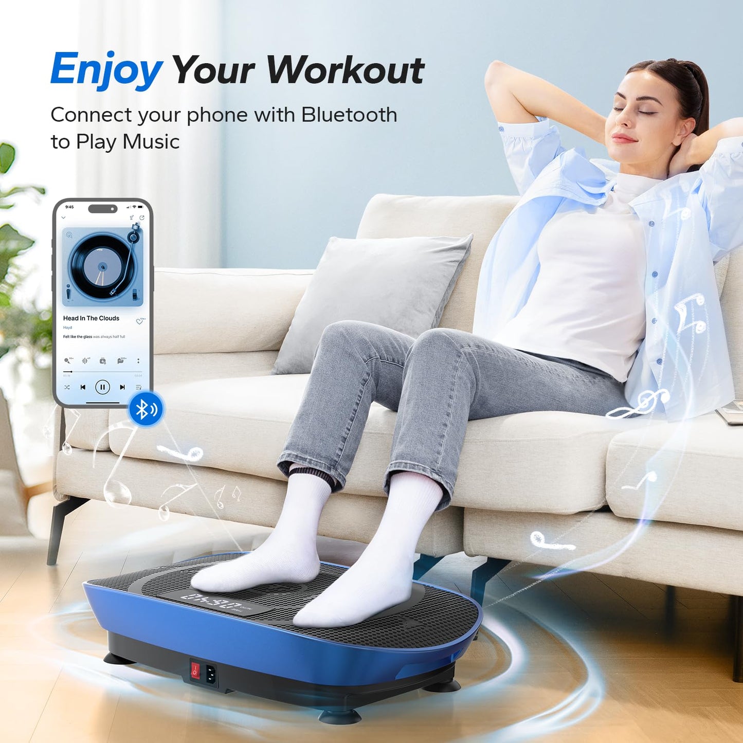 MERACH Vibration Plate Exercise Machine, Whole Body Workout Equipment for Women, Bluetooth and Silicone Pedal, Vibration Plate with Auto Mode, Vibrate Fitness Platform for Home (Blue)