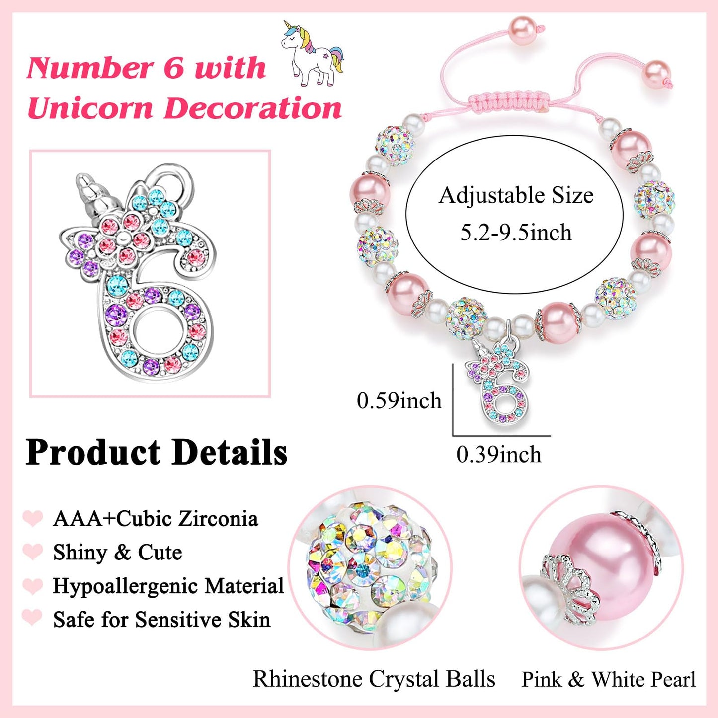 UPROMI 6 Year Old Girl Birthday Gifts, 6th Unicorn Birthday Decorations Party Favors Best Presents for 6 Year Old Girl Bracelet
