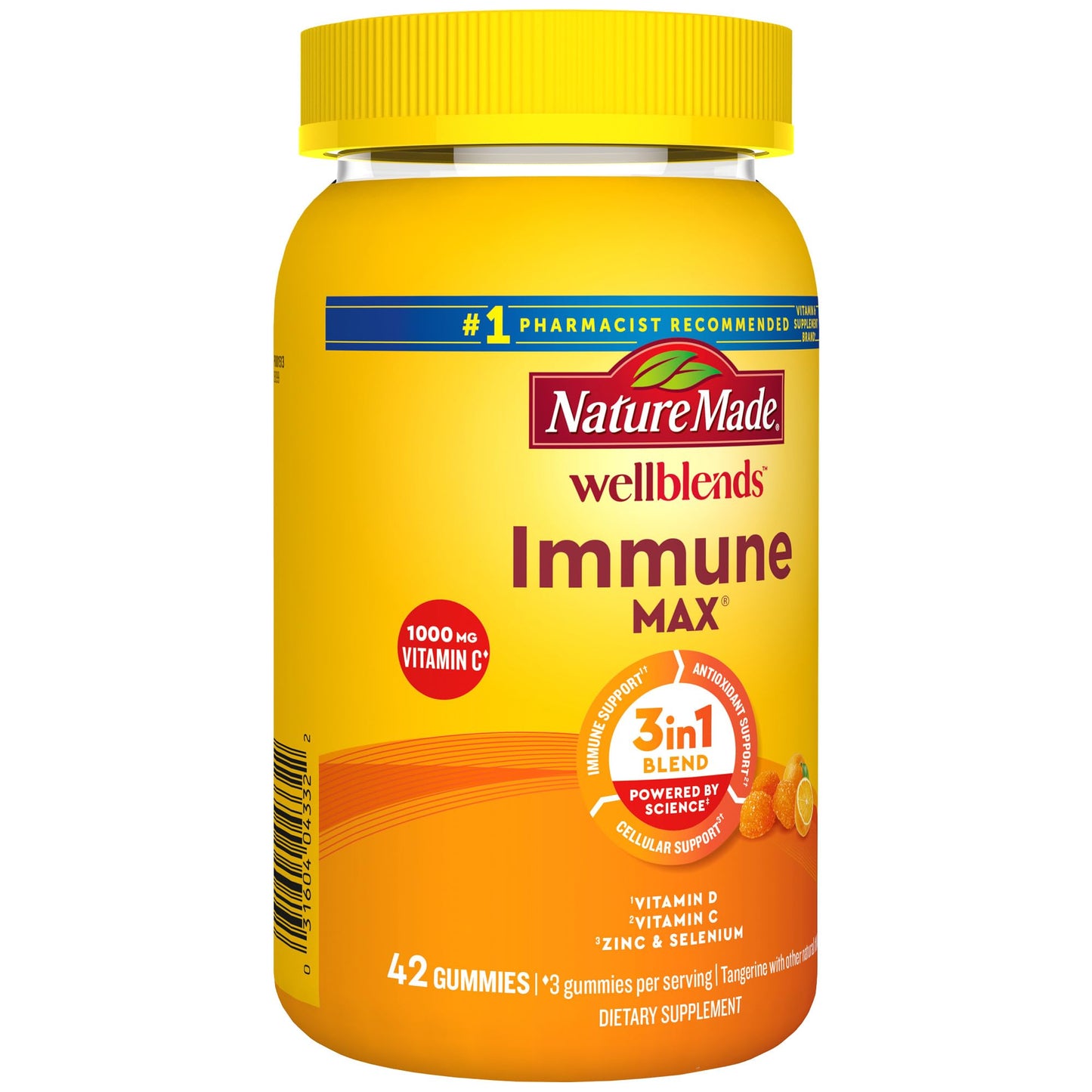 Nature Made Wellblends ImmuneMAX Gummies, Vitamin C 1000mg + Zinc, Selenium, & Vitamin D3 5000 IU, Immune Support Supplement, 42 Gummies