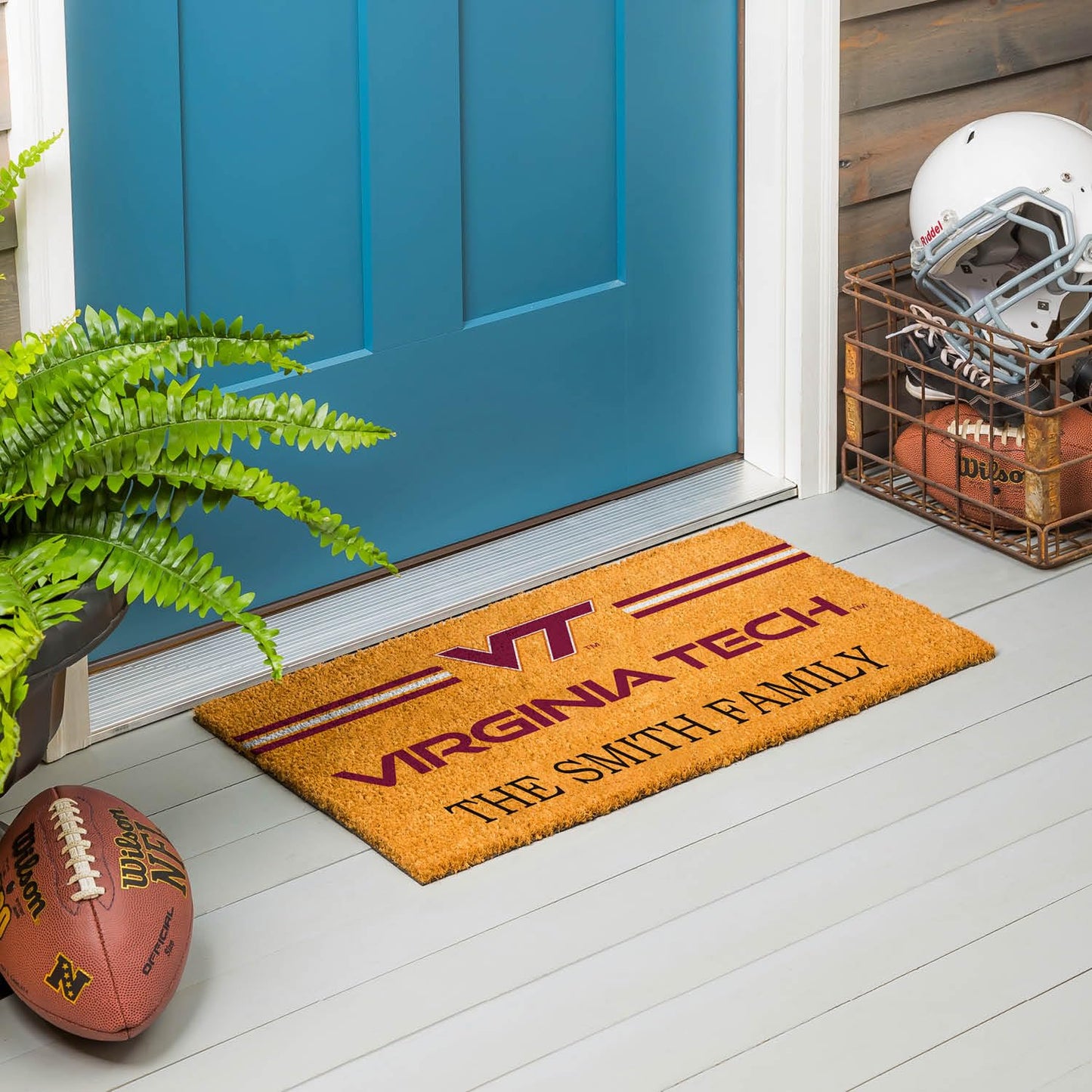 Team Sports America NCAA Virginia Tech College Personalized Coir Door Mat, 18 x 30 Inches Custom Name Doormat, Front Door Non-Slip Welcome Mats
