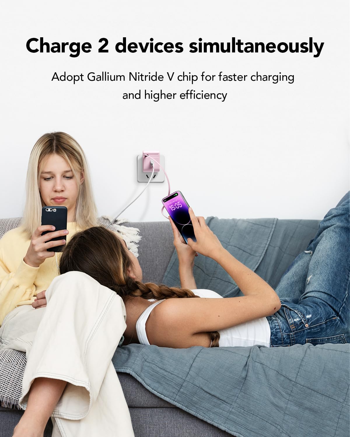 Retractable Wall Charger,35W PD Fast USB Charger Block with Retractable Lightening Cables for iPhone,Portable Adapter with Foldable Plug for iPhone14/13/12,iPad,Air-Pods(Pink)