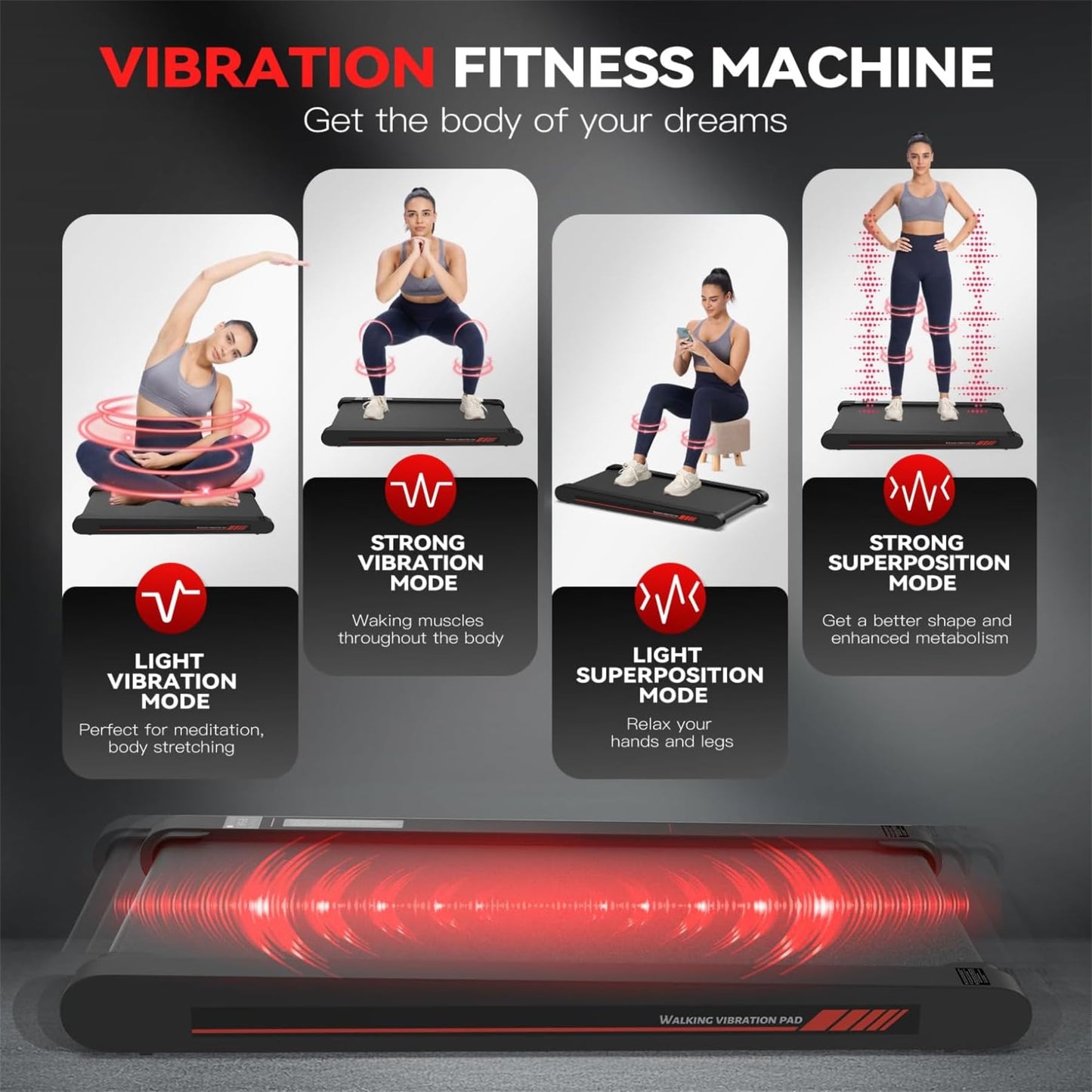 Walking Pad Treadmill with APP, 3 in 1 Under Desk Treadmill, 2.5HP Low Noise Walking Vibration Pad with Remote Control,Portable Treadmills for Home Office, Red