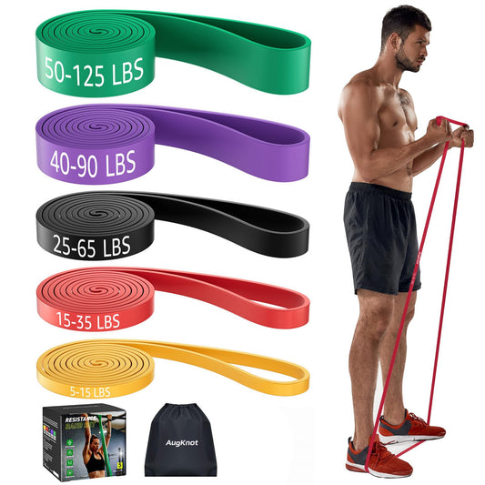 AugKnot Resistance Bands for Working Out: 5-Levels Exercise Bands Set - Pull Up Assistance Elastic Silicone - Physical Therapy/Stretching/Training - Home Gym for Women&Men
