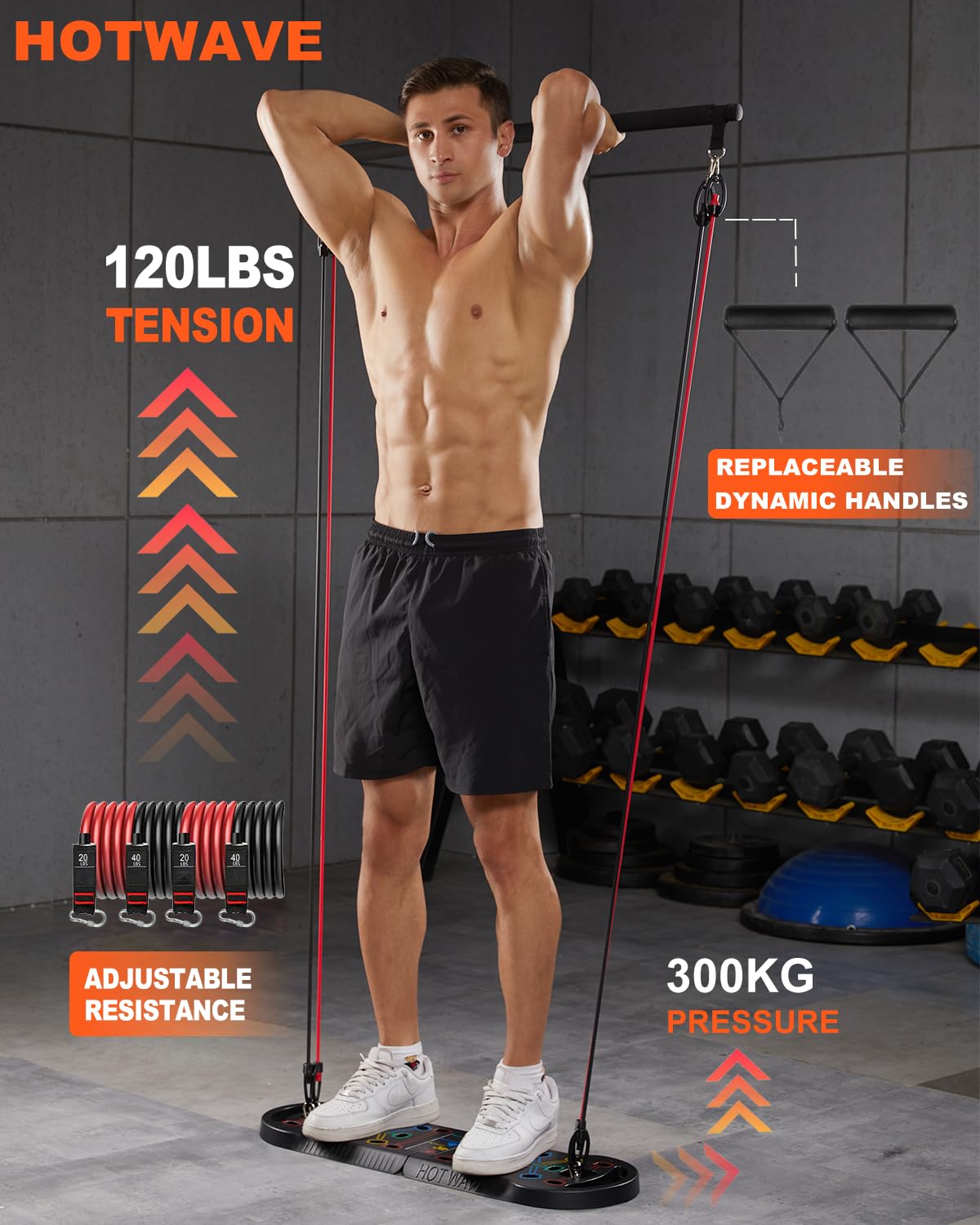 HOTWAVE 20 in 1 Push Up Board with 16 Gym Accessories.Pushups Bar with Resistance Bands,Portable Home Workout Equipment,Strength Training for Men and Women