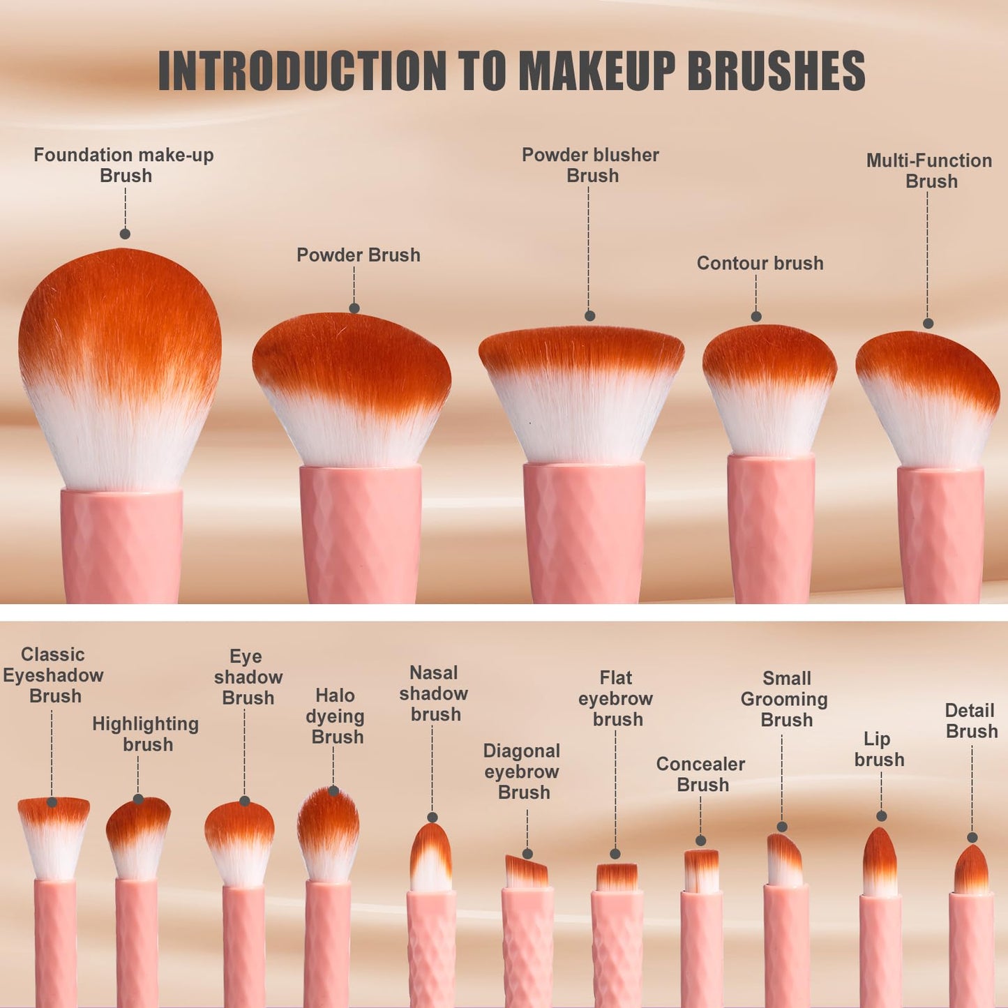 BS-MALL Travel Makeup Brushes – Professional and Durable 16-piece Set Detachable Rotating Handles, Eco-Friendly Design, Comes with Storage Barrel(Orange Travel Case)