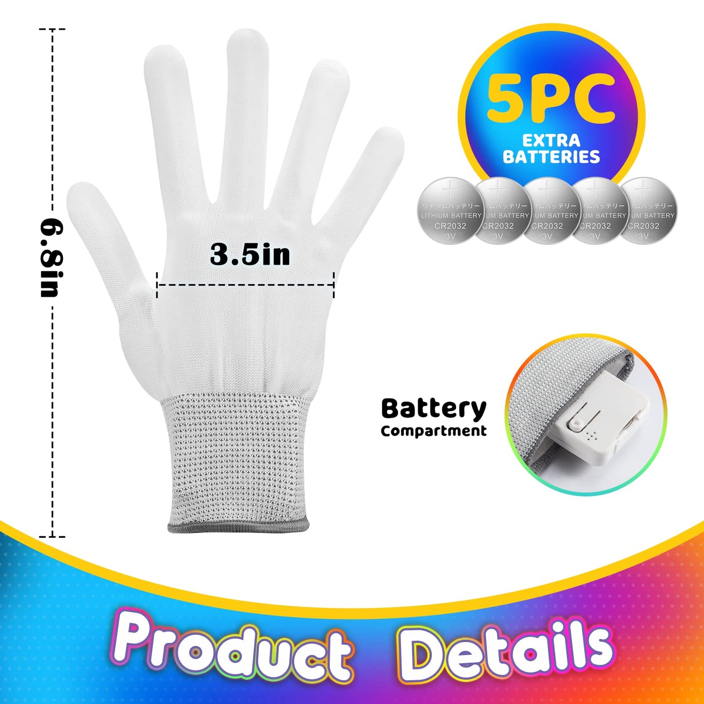 Cool Toys LED Gloves,Kids Toys for Ages 3-4 5-7 Year Old with 6 Flash Mode,Great Party Favors for Kids Birthday Christmas Halloween Valentines,Fun Toys Gift for 3 4 5 6 7 Year Old Girls Boys(1 Pair)