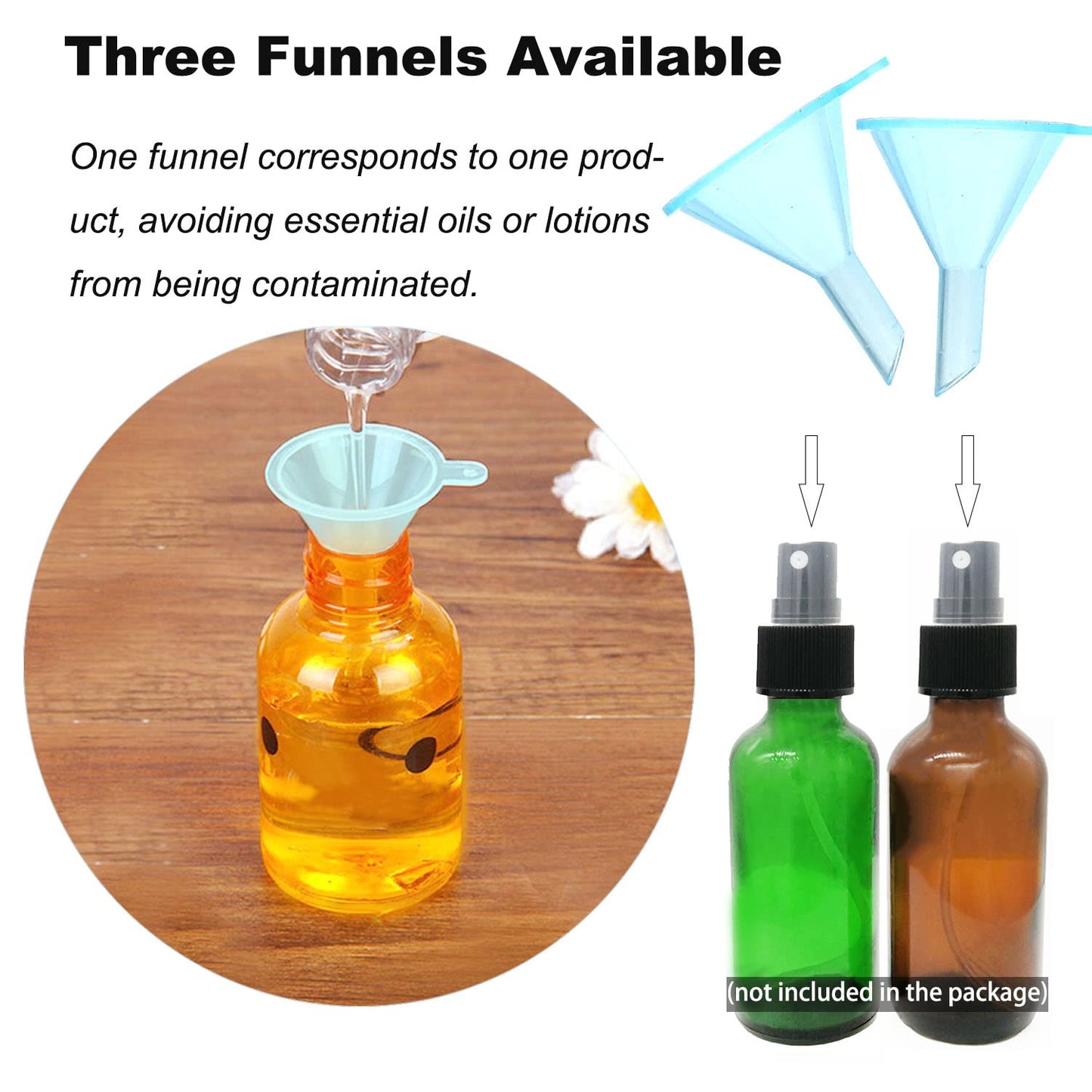 Avenoir Refillable Cosmetic Containers Funnels, Funnels for Filling Bottles of Lotion, Water, Essential Oils, Lotions, Shampoo, Conditions, Cleaning Products, 3 Blue