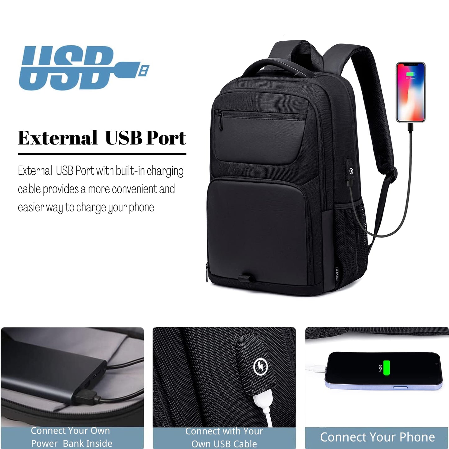 BJIAX 40L Travel Laptop Backpack for Men, High Tech Business Backpack with USB Charging Port and Ergonomic Design, Water Repellent Work College Computer Backpack Fits 17.3 Inch Tablet, Notebook