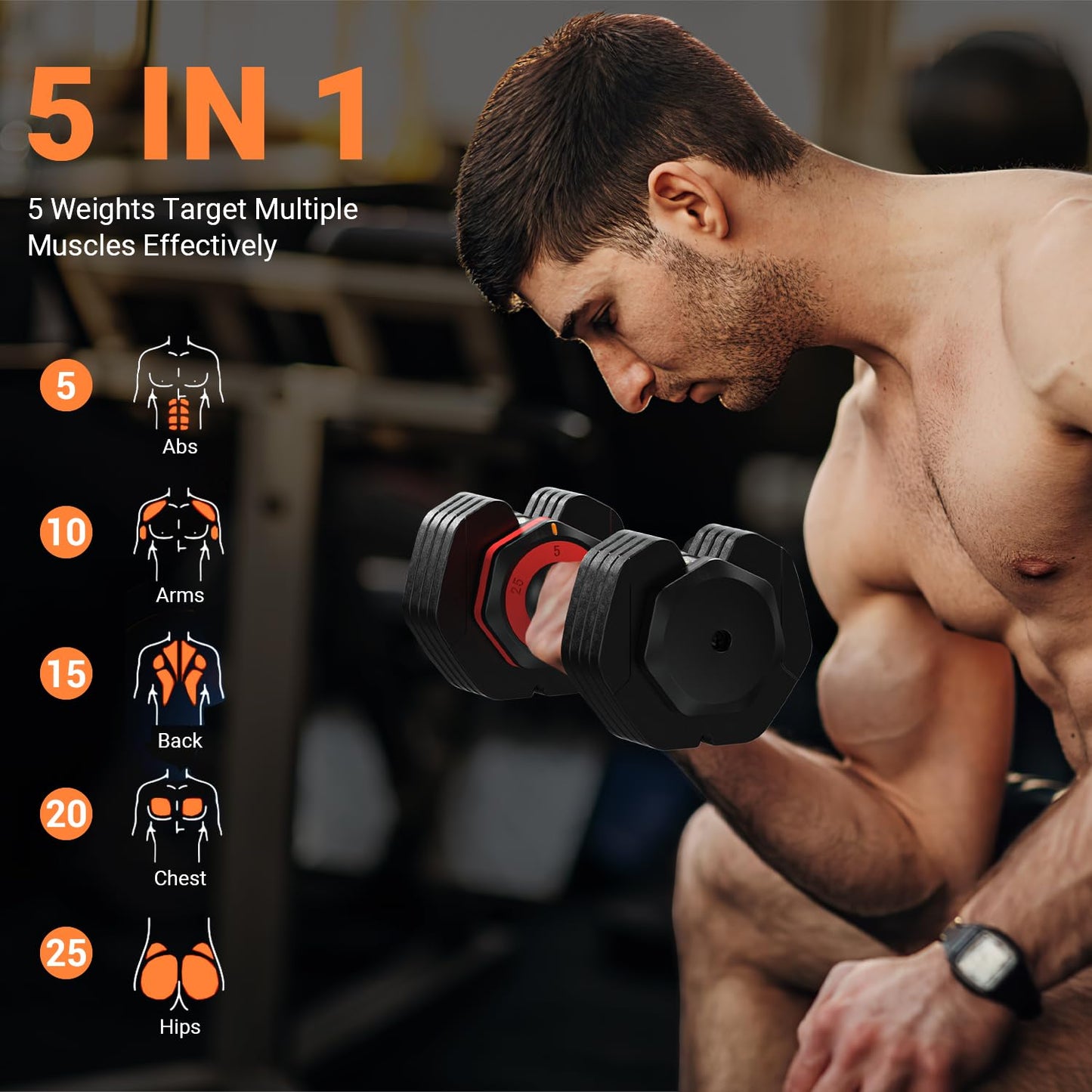 Rendpas Adjustable Dumbbells Set of 2, Select Weight Dumbbell Set, 5 in 1 Free Dumbbell Set with Anti-Slip Texture Handle, Weight Set For Home Gym Suit both Men and Women (25lb 2pcs)